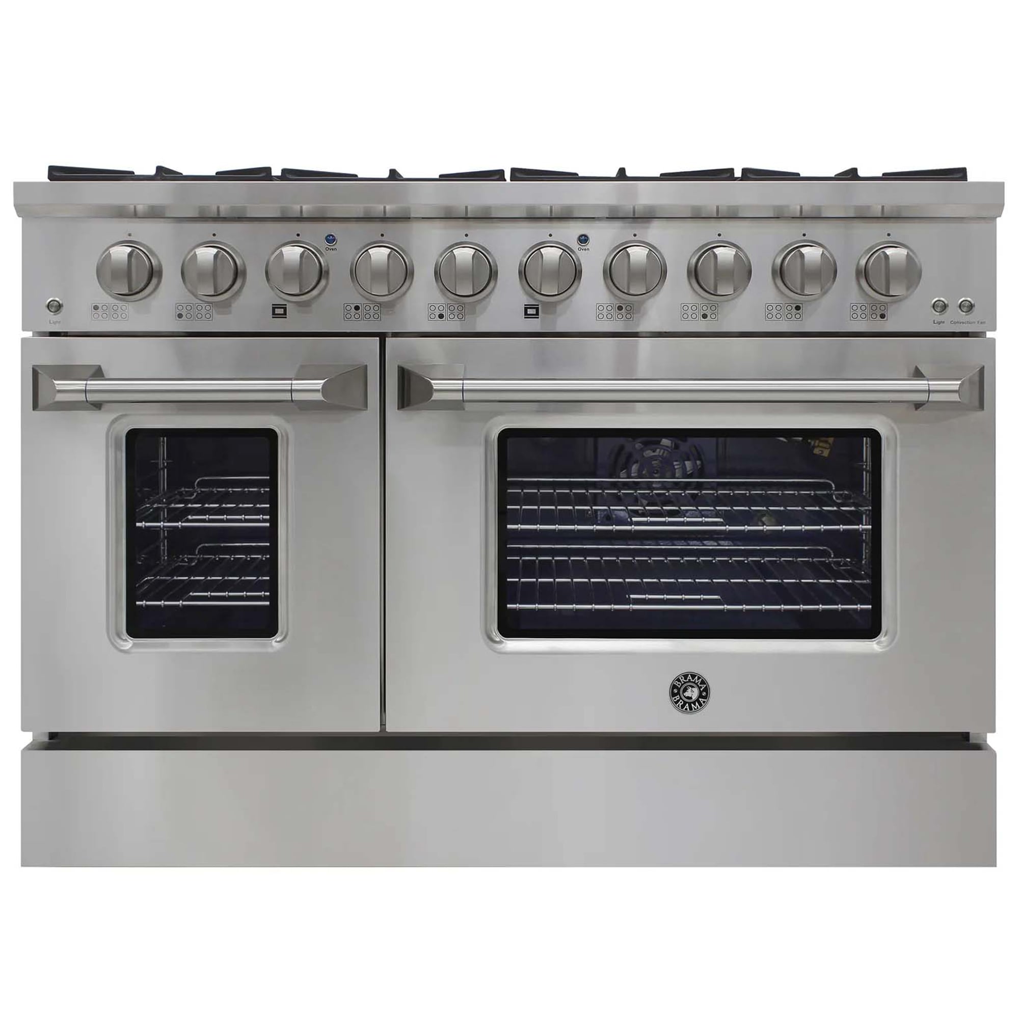Brama 48 in. 6.7 cu. ft. Standard Convection Double Oven Dual Fuel Range with 8 Sealed Burners & Grill - Stainless Steel, , hires