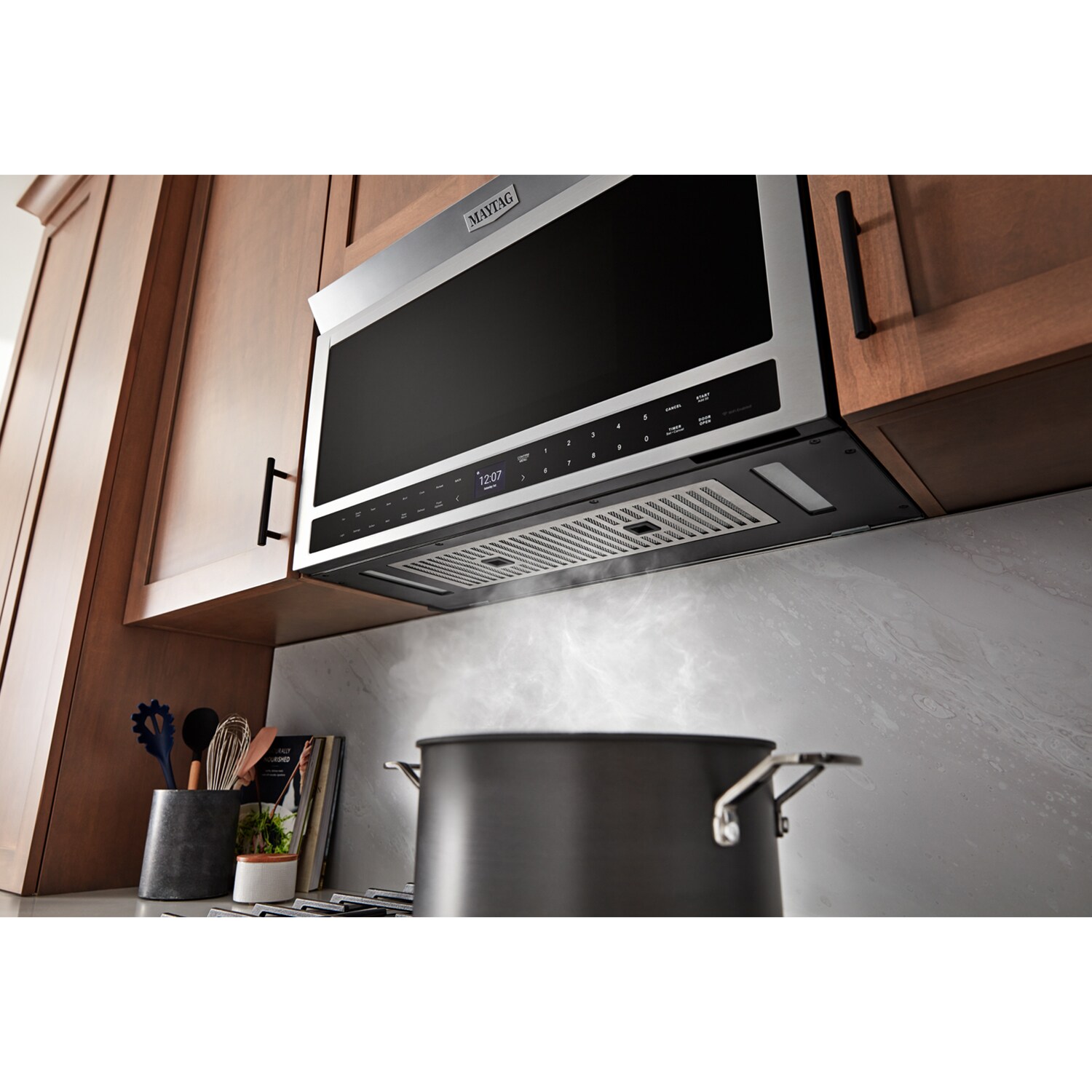 Maytag 30 in. 1.1 cu. ft. 950W Smart Over-the-Range Microwave with 400 CFM & Sensor Cooking - Stainless Steel, , hires