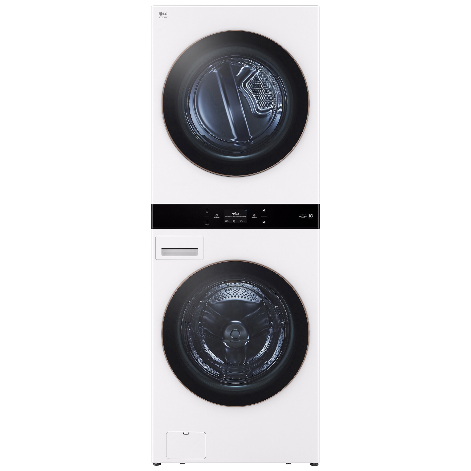 LG 27 in. 5.0 cu. ft. Smart Gas Front Load WashTower with AI Sensor Dry, TurboSteam, Allergiene Cycle, ezDispense, AI DD 2.0 Advanced Washing, Sensor Dry, Sanitize & Steam Cycle - Essence White, Essence White, hires