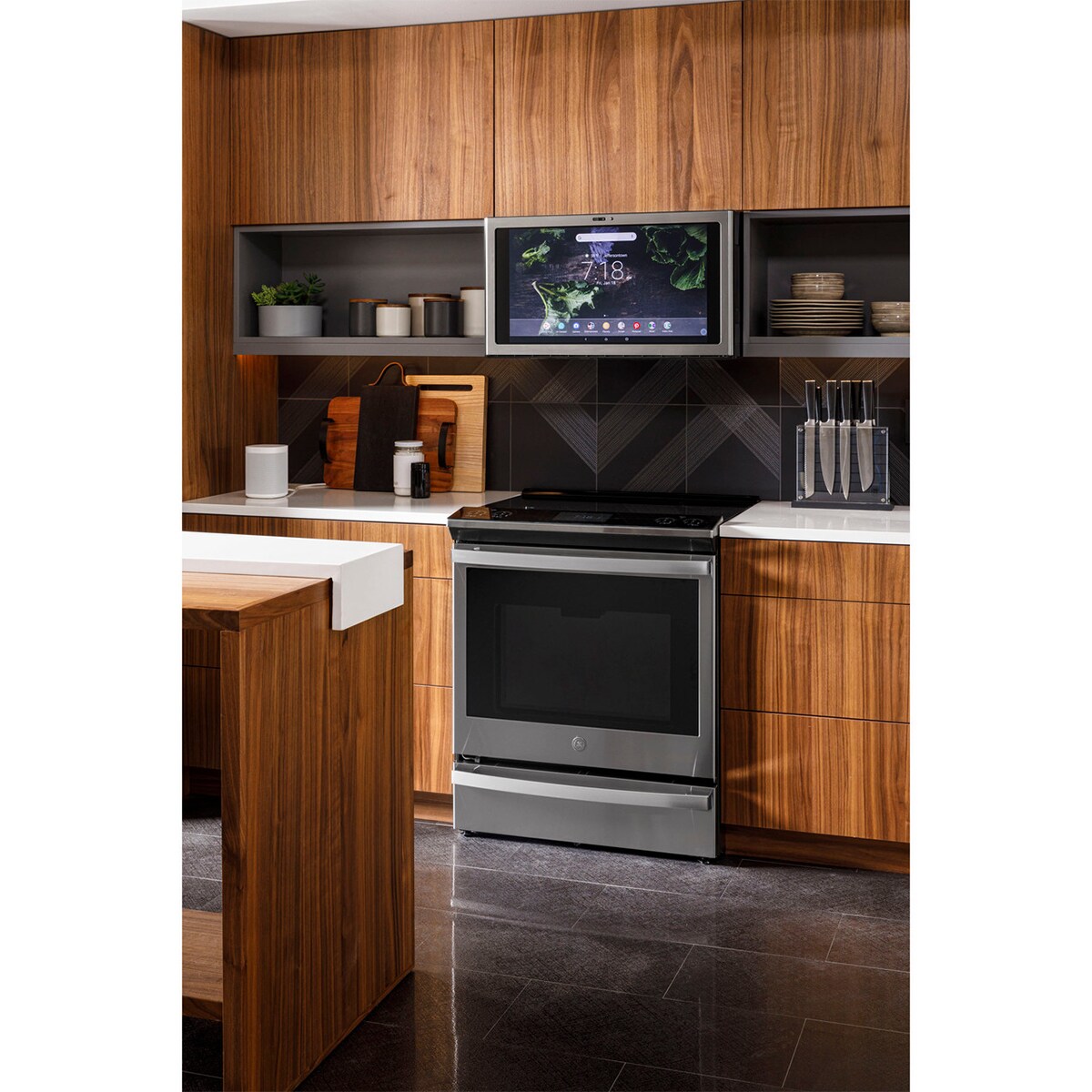 GE Profile 30 in. 5.3 cu. ft. Smart Air Fry True European Convection Slide-In Electric Range with 5 Induction Burners - Stainless Steel, , hires