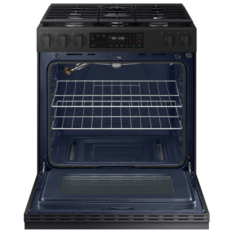 Samsung Bespoke 30 in. 6 cu. ft. Smart Slide-In Gas Range with 5 Sealed Burners - Matte Black Steel, Matte Black Steel, hires