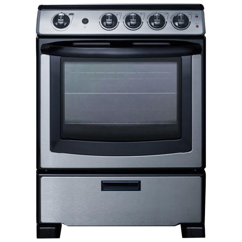 Summit White Pearl Series 24 in. 2.9 cu. ft. Slide-In Electric Range with Smoothtop Burners - Stainless Steel, , hires