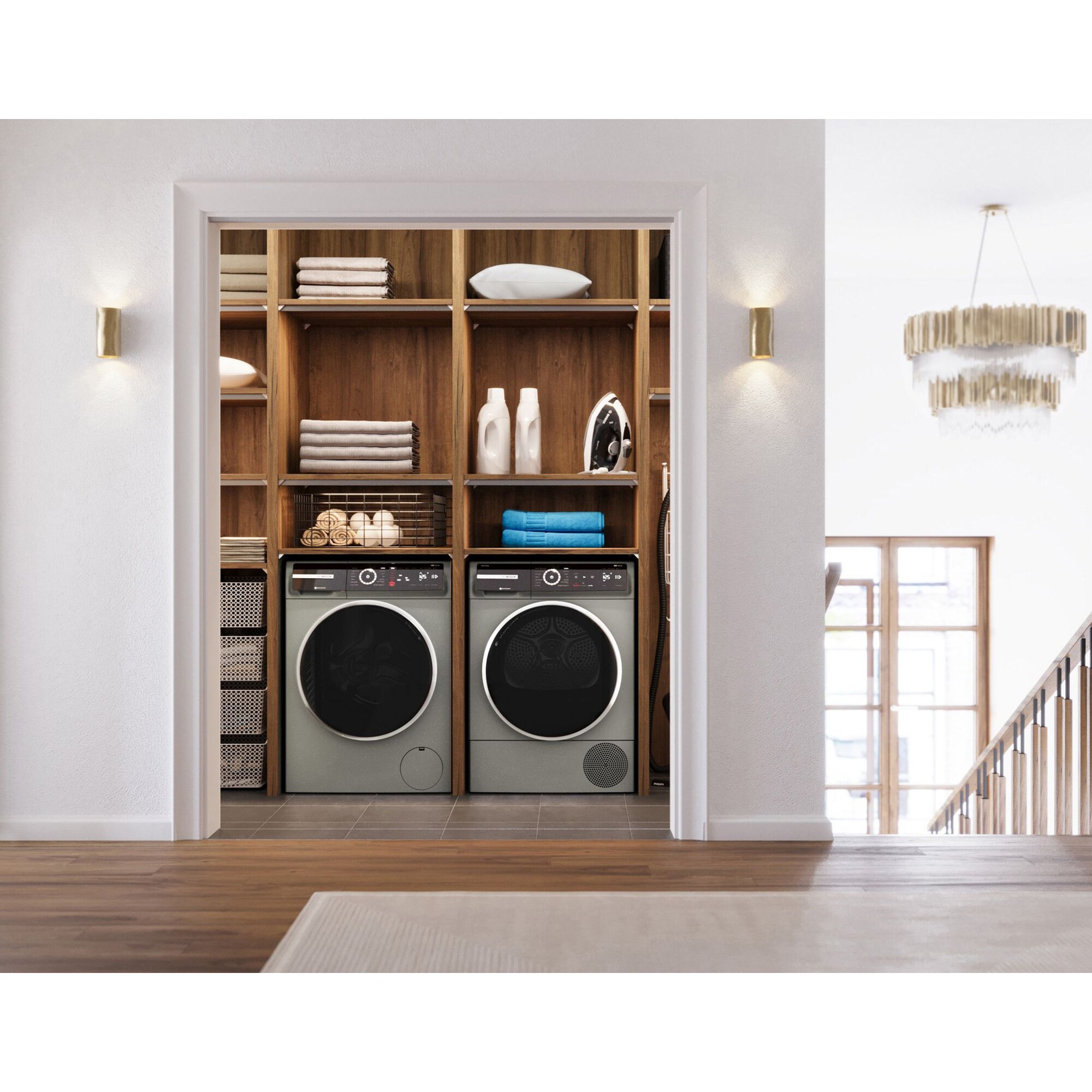 Bosch 800 Series 24 in. 2.4 cu. ft. Smart Stackable Front Load Washer with Sanitize Cycle - Pearl Steel, , hires
