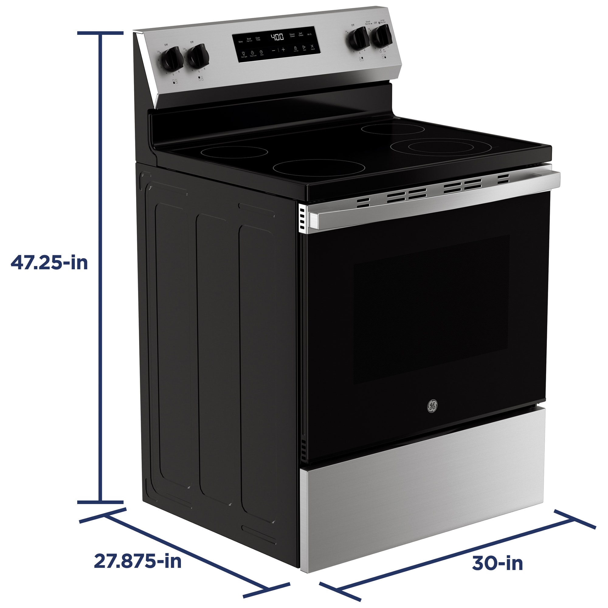 GE 400 Series 30 in. 5.3 cu. ft. Smart Electric Range with Radiant Burners - Stainless Steel, Stainless Steel, hires