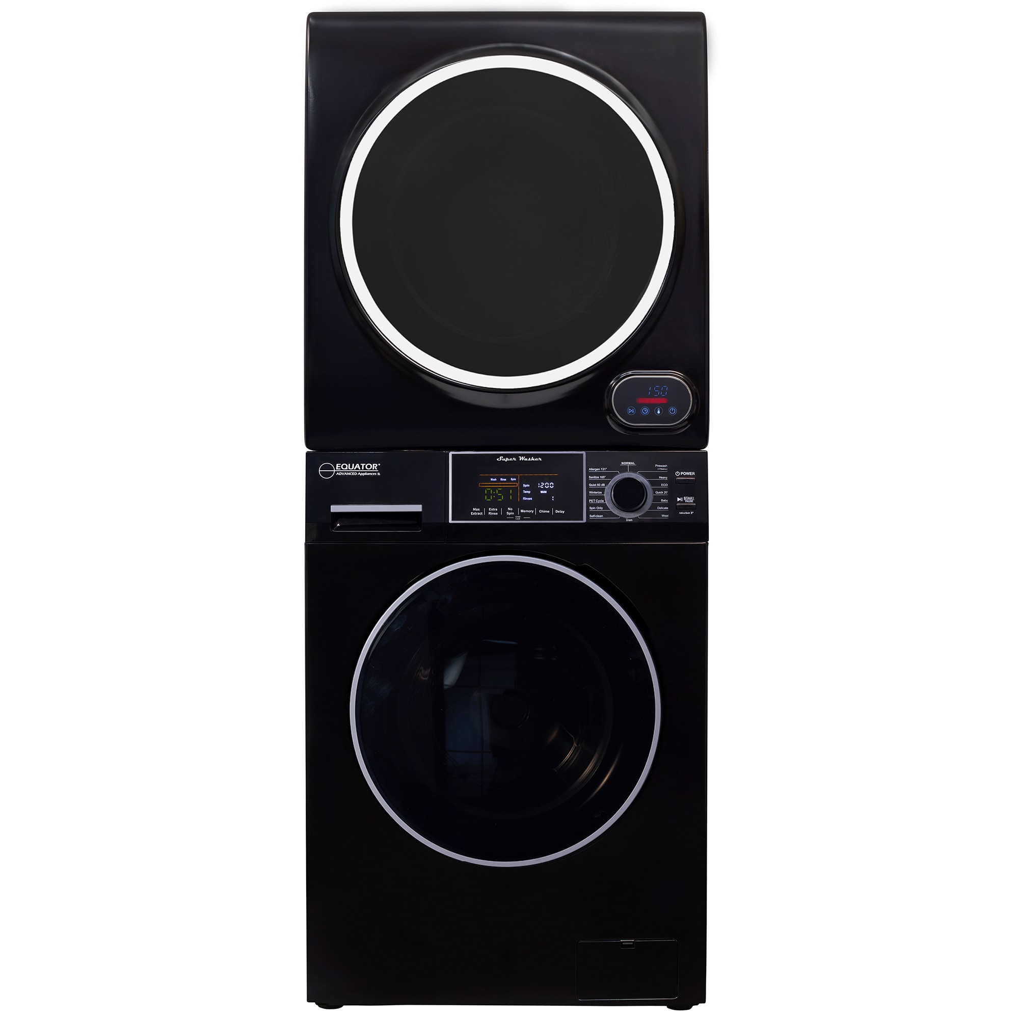 Equator 24 in. 1.6 cu. ft. Electric Front Load Laundry Center with Pet Cycle, Sanitize Cycle & Sensor Dry - Black, Black, hires