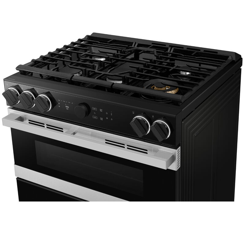 Samsung Bespoke 30 in. 6.1 cu. ft. Smart Air Fry True European Convection Double Oven Slide-In Dual Fuel Range with 5 Sealed Burners & Griddle - Stainless Steel, , hires