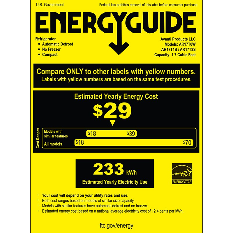 Avanti 18 in. 1.7 cu. ft. Mini Fridge - White, , hires