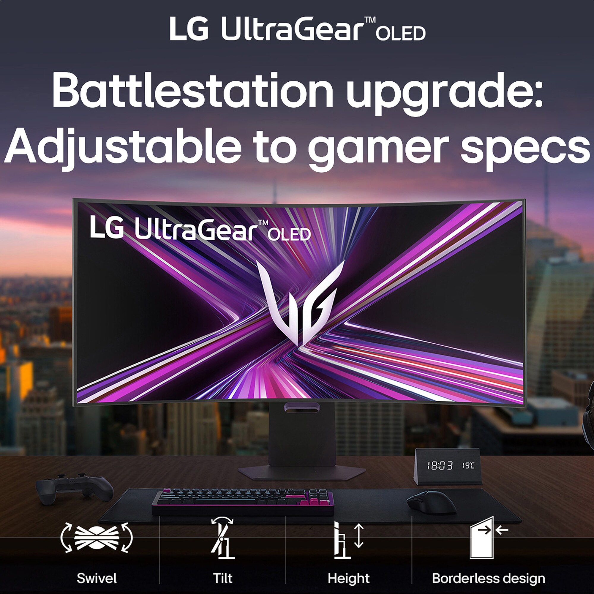 LG UltraGear 45 in. OLED Dual Mode (5K2K WUHD 165Hz, WFHD 330Hz) 0.03ms G-Sync/FreeSync Premium Pro Gaming Monitor - Black, , hires