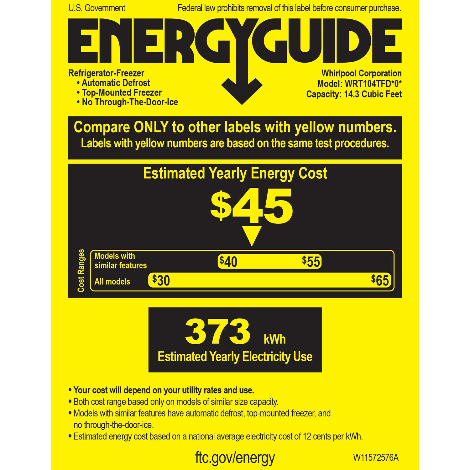 Whirlpool 28 in. 14.3 cu. ft. Top Freezer Refrigerator - Black, Black, hires