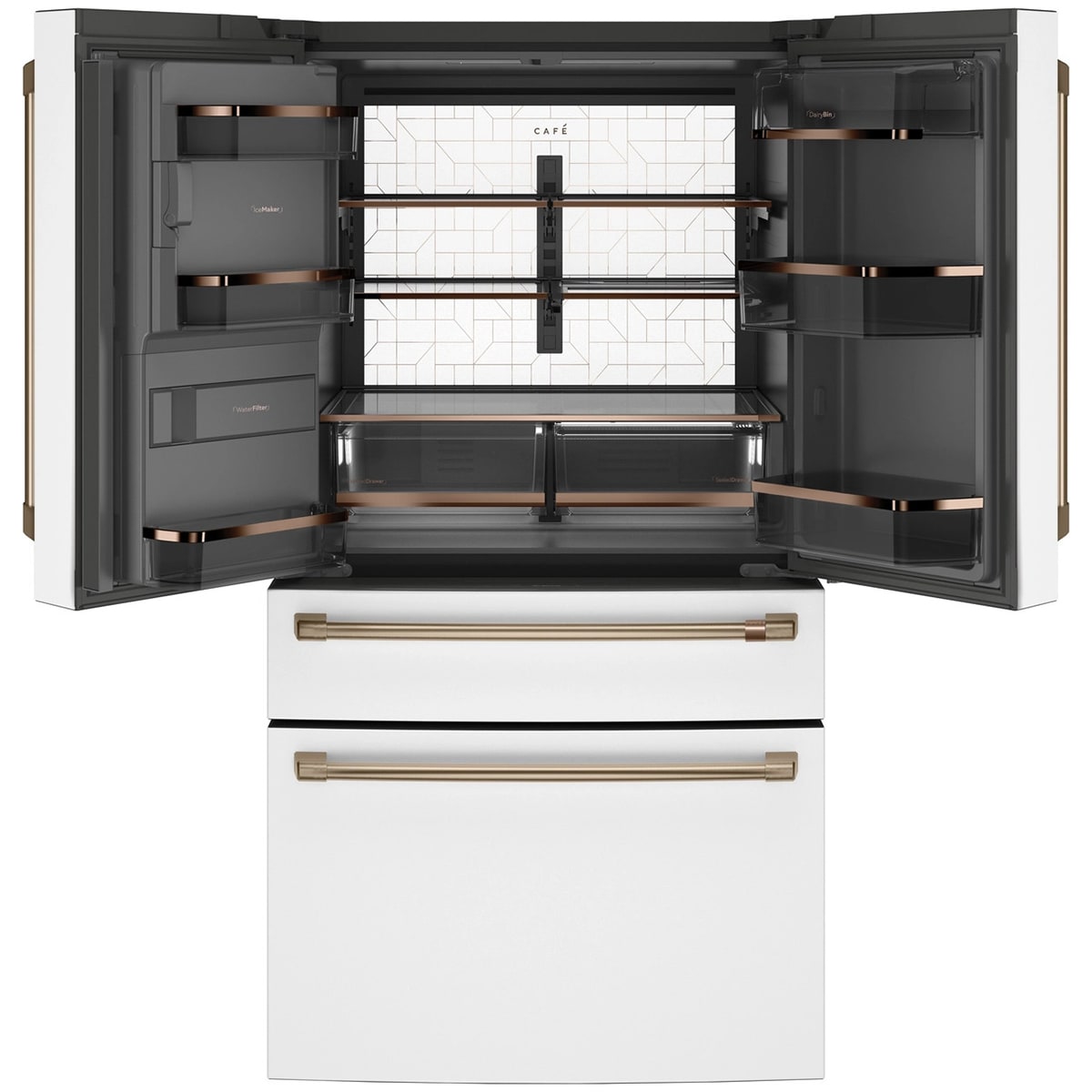 Cafe 36 in. 22.3 cu. ft. Smart Counter Depth 4-Door French Door Refrigerator with Ice & Water Dispenser - Matte White, Matte White, hires