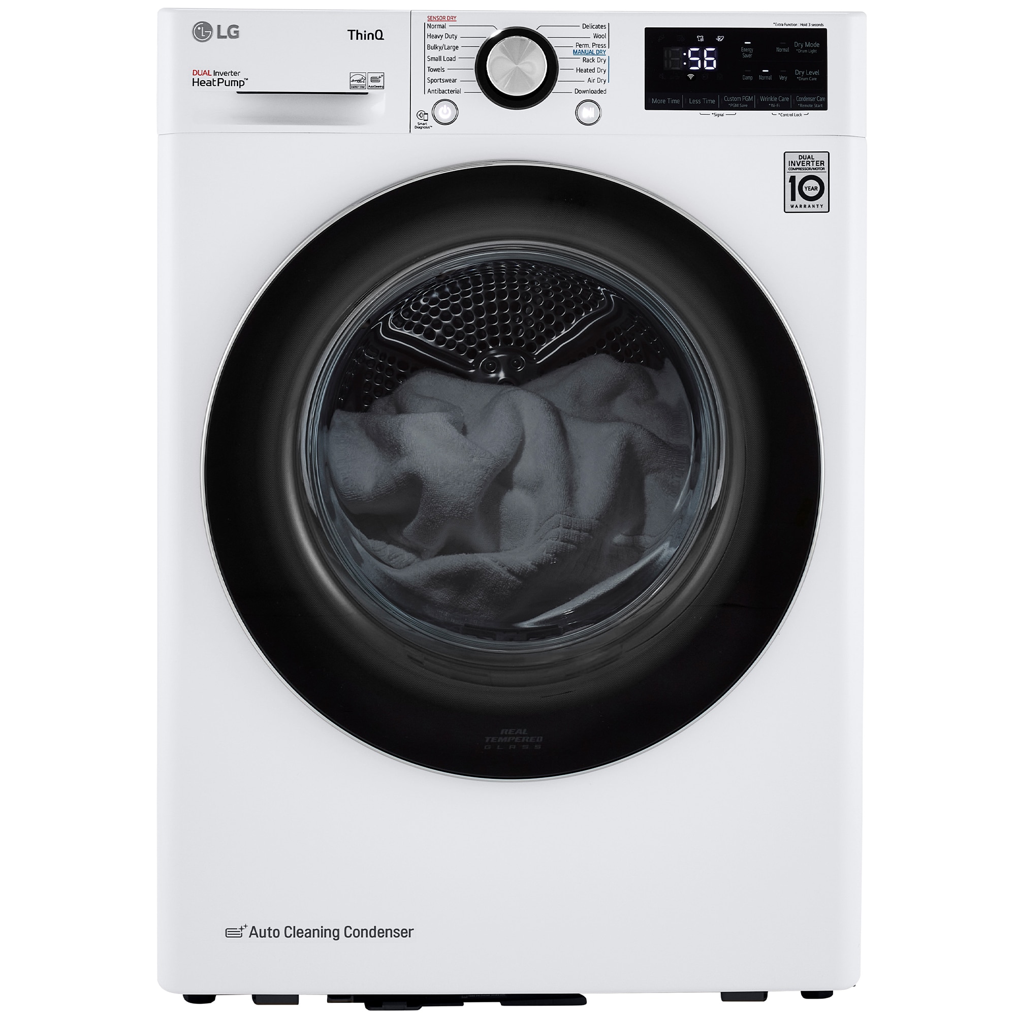 LG 24 in. 4.2 cu. ft. Smart Stackable Ventless Electric Dryer with Heat Pump, Sensor Dry & Sanitize Cycle - White, White, hires