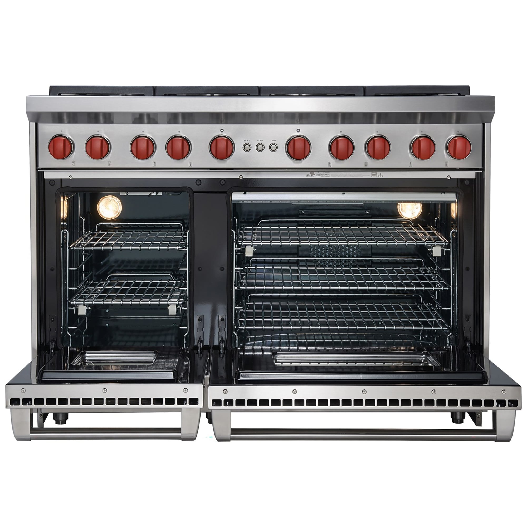 Wolf 48 in. 6.9 cu. ft. Standard Convection Double Oven Gas Range with 6 Sealed Burners & Griddle - Stainless Steel, , hires