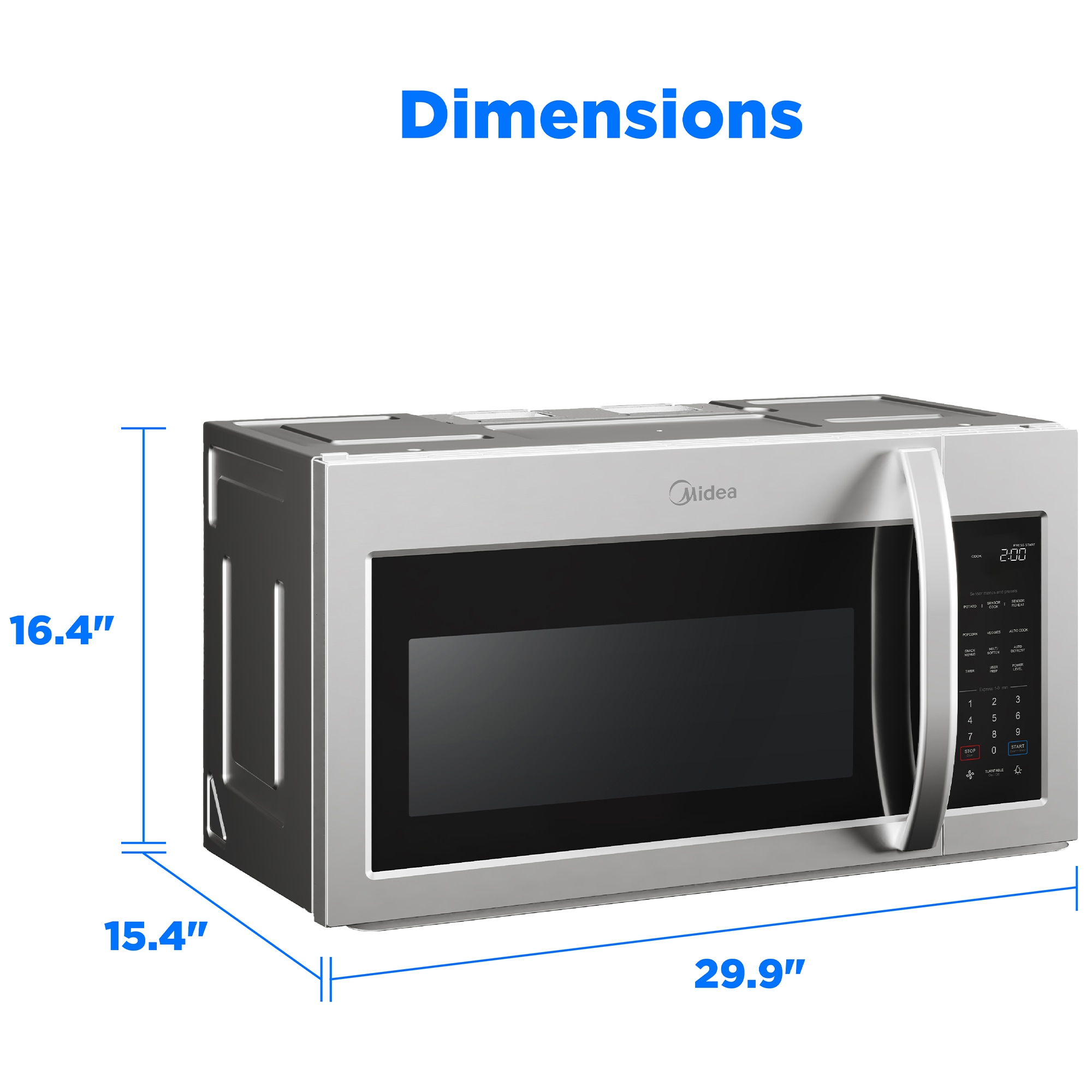 Midea 30 in. 1.9 cu. ft. 1000W Over-the-Range Microwave with 300 CFM & Sensor Cooking - Stainless Steel, , hires