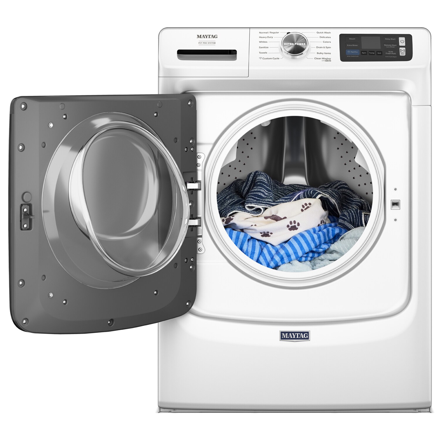 Maytag Pet Pro 27 in. 5.0 cu. ft. Smart Stackable Front Load Washer with Sanitize & Steam Cycle - White, White, hires