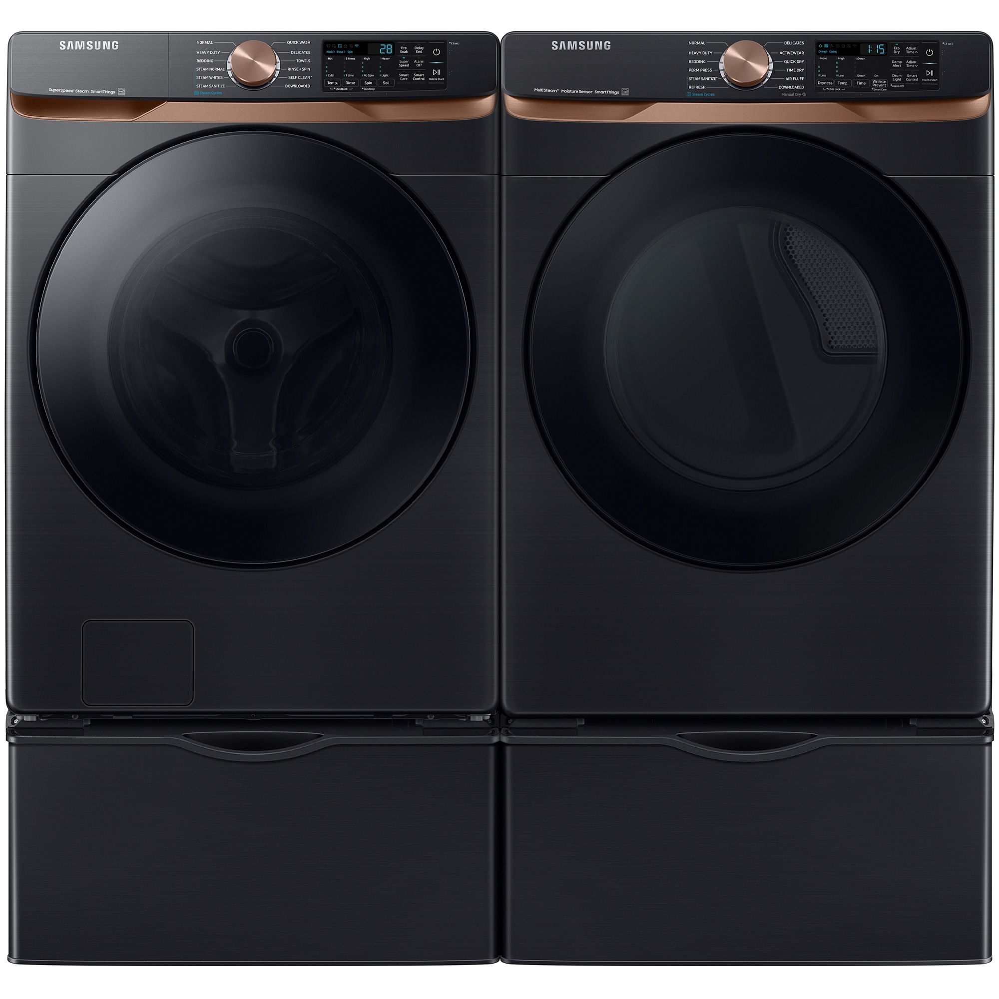 Samsung 27 in. 7.5 cu. ft. Smart Stackable Electric Dryer with Sanitize+, Steam Cycle & Sensor Dry - Brushed Black, Brushed Black, hires