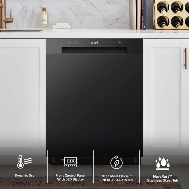 LG 24 in. Front Control Dishwasher with 52 dBa Sound Level, Dynamic Dry & Pocket - Black, Black, hires