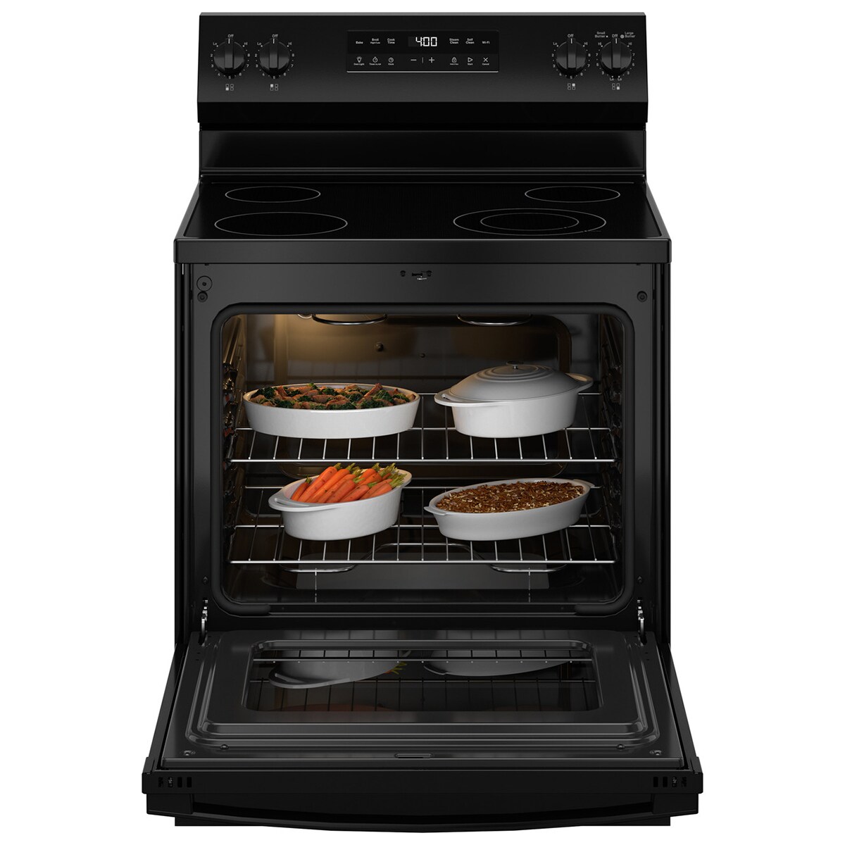 GE 400 Series 30 in. 5.3 cu. ft. Smart Electric Range with Radiant Burners - Black, Black, hires