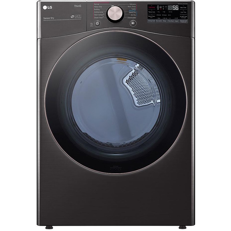 LG 27 in. 7.4 cu. ft. Smart Stackable Round-Door Gas Dryer with Built-In Intelligence, Sensor Dry, Turbo Steam, Sanitize & Steam Cycle - Black Steel, Black Steel, hires