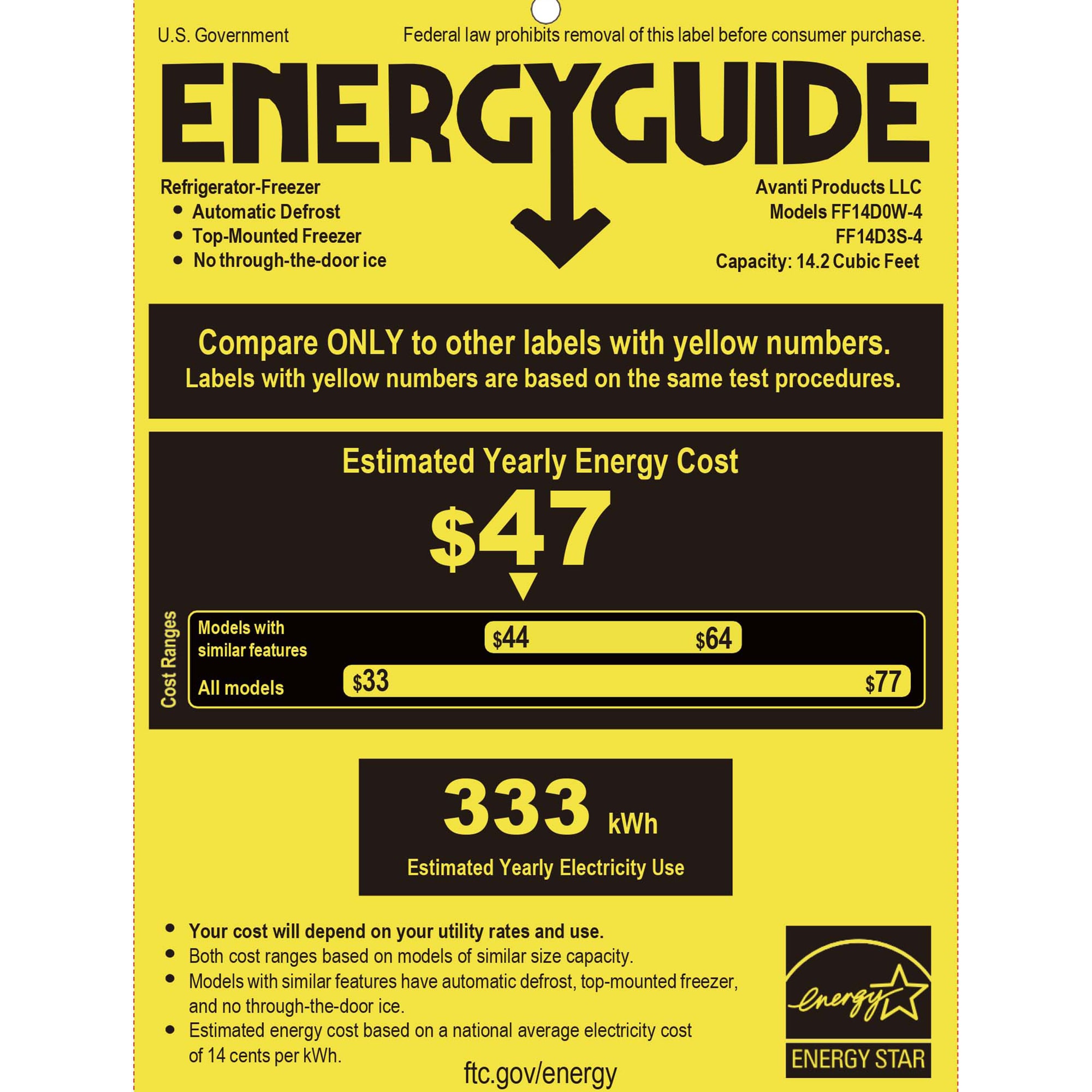 Avanti 28 in. 14.2 cu. ft. Counter Depth Top Freezer Refrigerator - Stainless Steel, Stainless Steel, hires