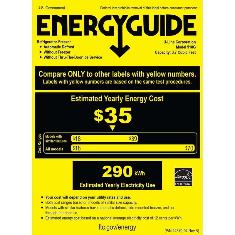 U-Line 5 Class 18 in. 3.7 cu. ft. Undercounter Refrigerator - Custom Panel Ready, , hires