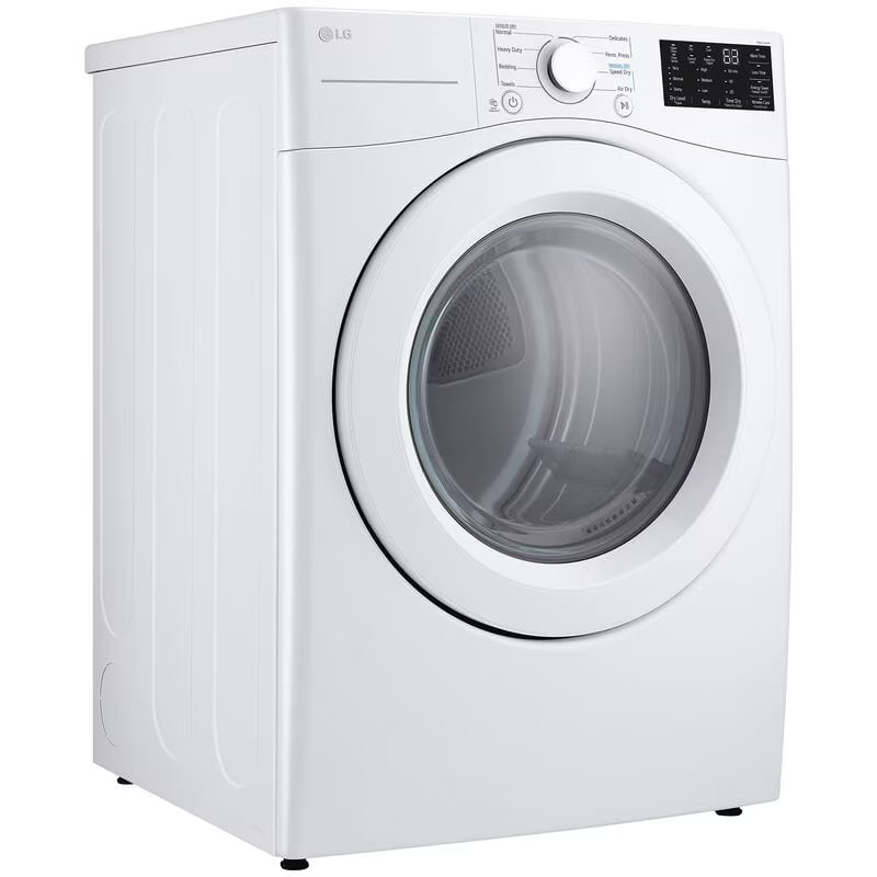 LG 27 in. 7.4 cu. ft. Stackable Electric Dryer with FlowSense Duct Clogging Indicator & Sensor Dry - White, White, hires