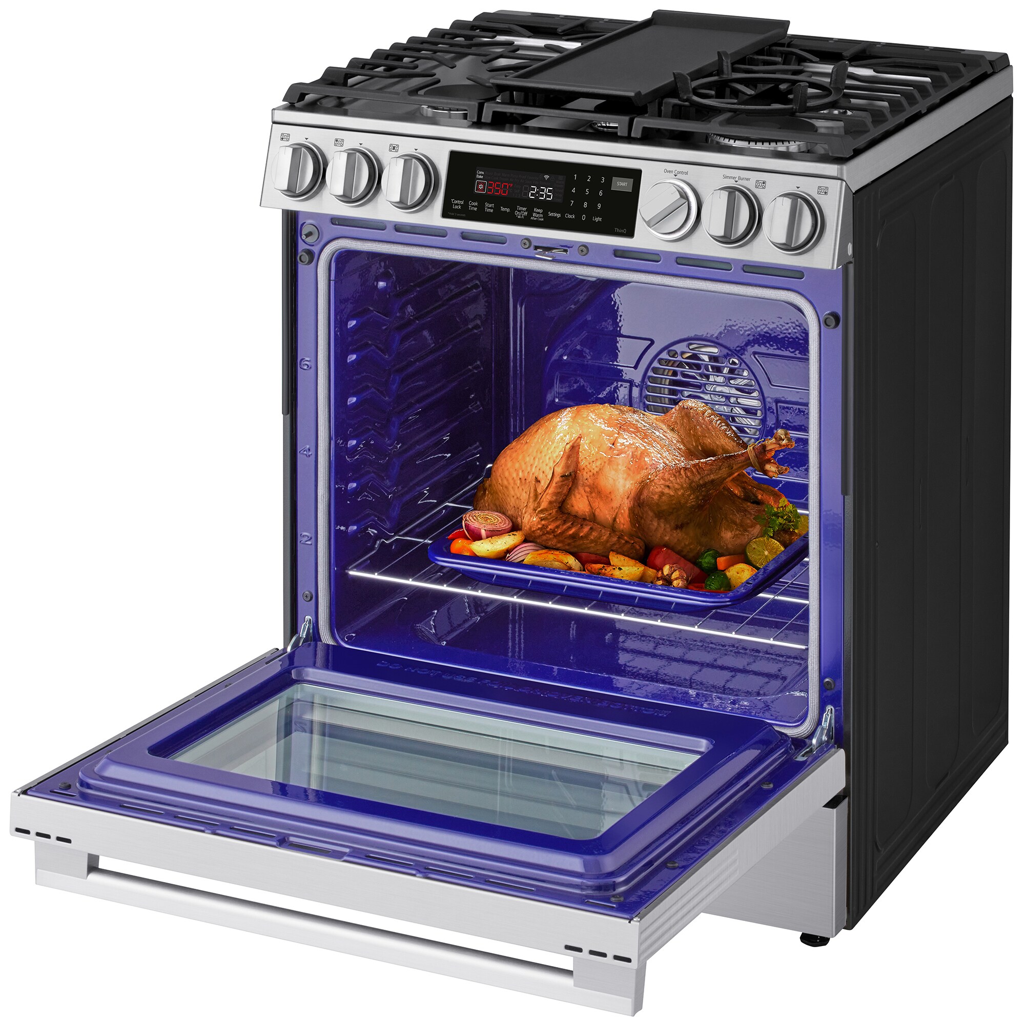 LG 30 in. 6.3 cu. ft. Smart Air-Fry True European Convection Slide-In Gas Range with 5 Sealed Burners & Griddle - PrintProof Stainless Steel, , hires