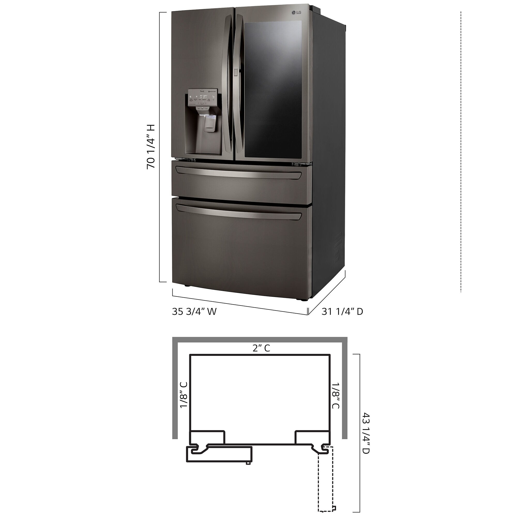 LG InstaView 36 in. 22.5 cu. ft. Smart Counter Depth 4-Door French Door Refrigerator with Ice & Water Dispenser - PrintProof Black Stainless Steel, PrintProof Black Stainless Steel, hires