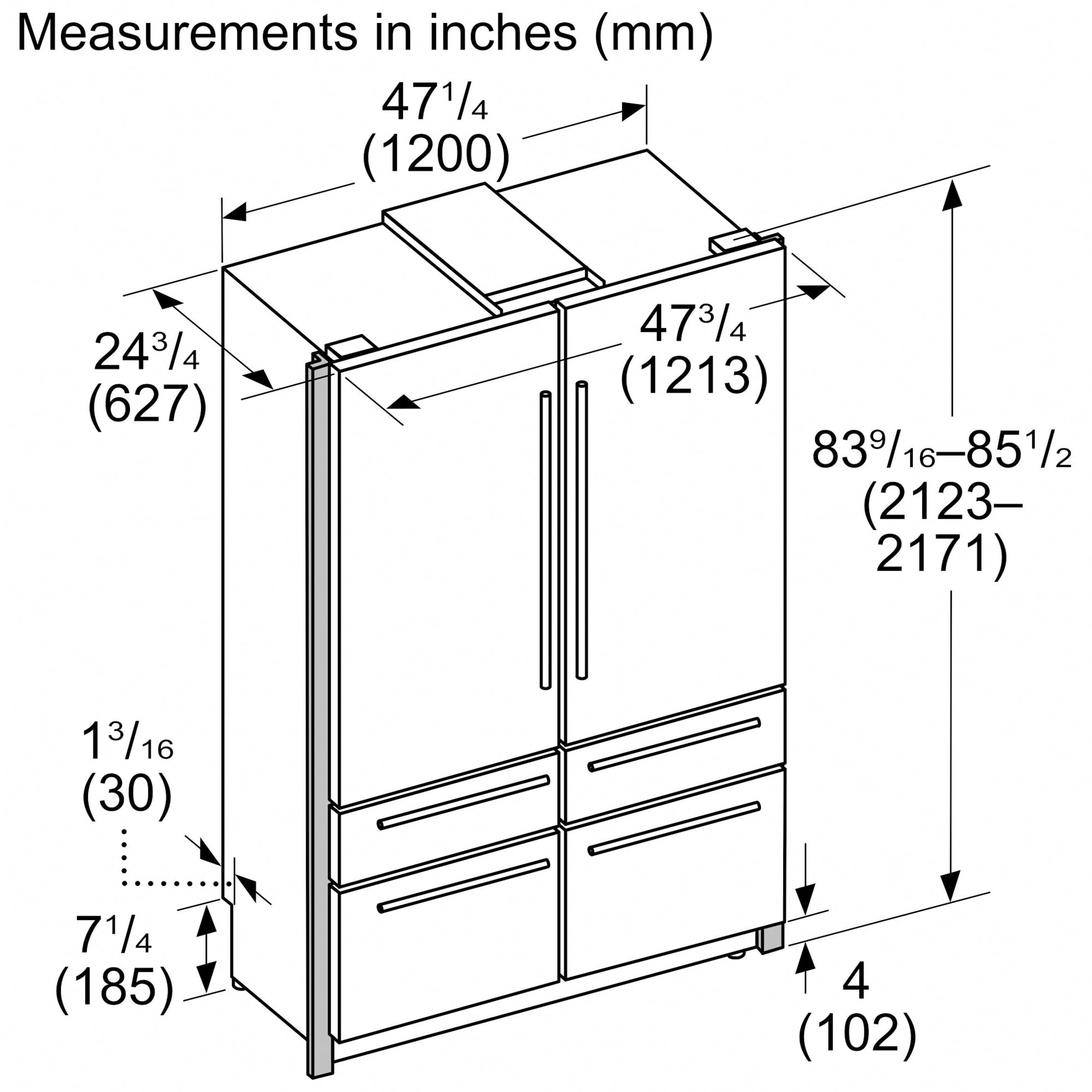 Thermador Freedom Collection 48 in. Built-In 27.7 cu. ft. Smart Counter Depth 6-Door French Door Refrigerator with Internal Water Dispenser and Professional handles - Stainless Steel, Stainless Steel, hires