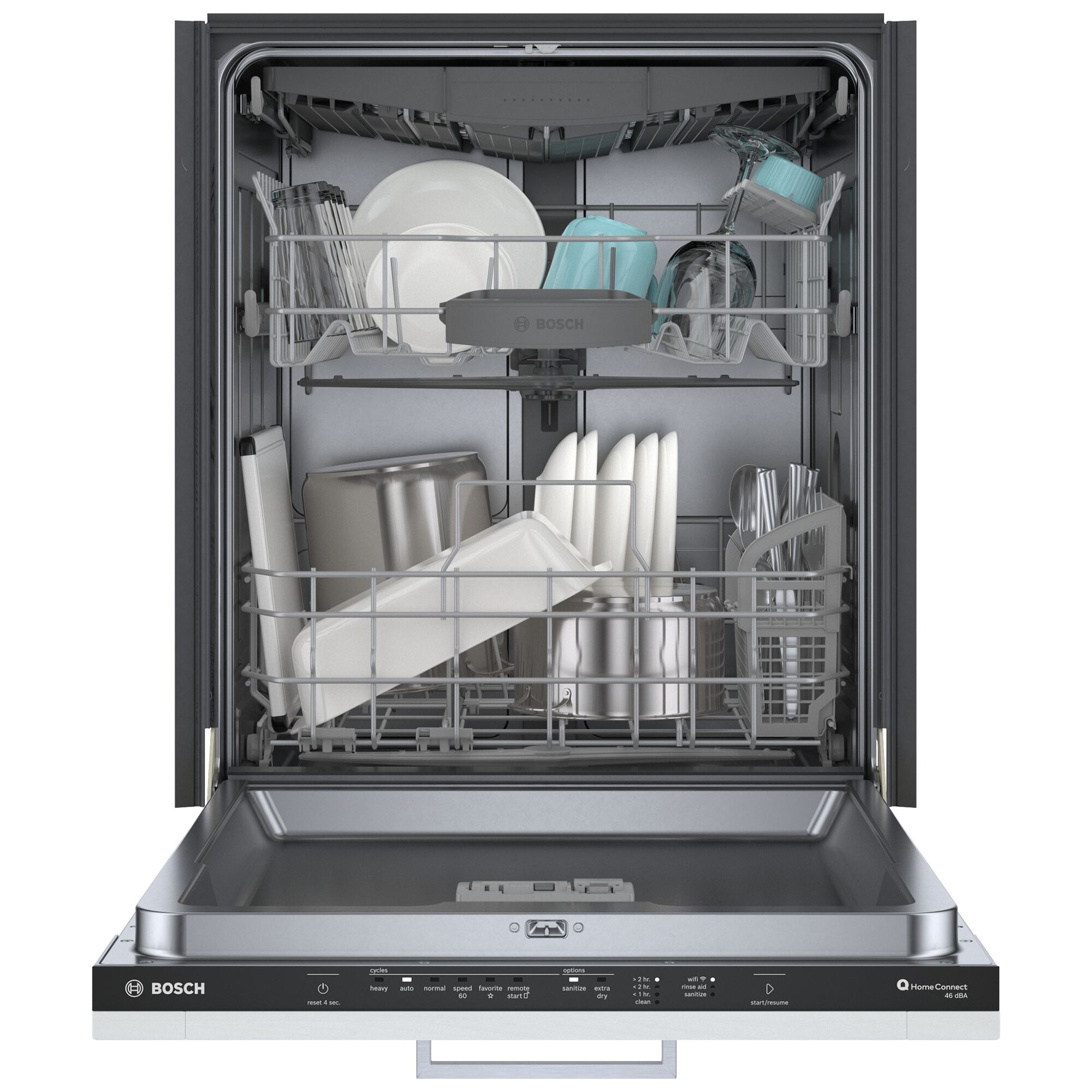 Bosch 300 Series 24 in. Top Control Smart Dishwasher with 46 dBa Sound Level, 3rd-Rack & PureDry - Custom Panel Ready, Custom Panel Required, hires