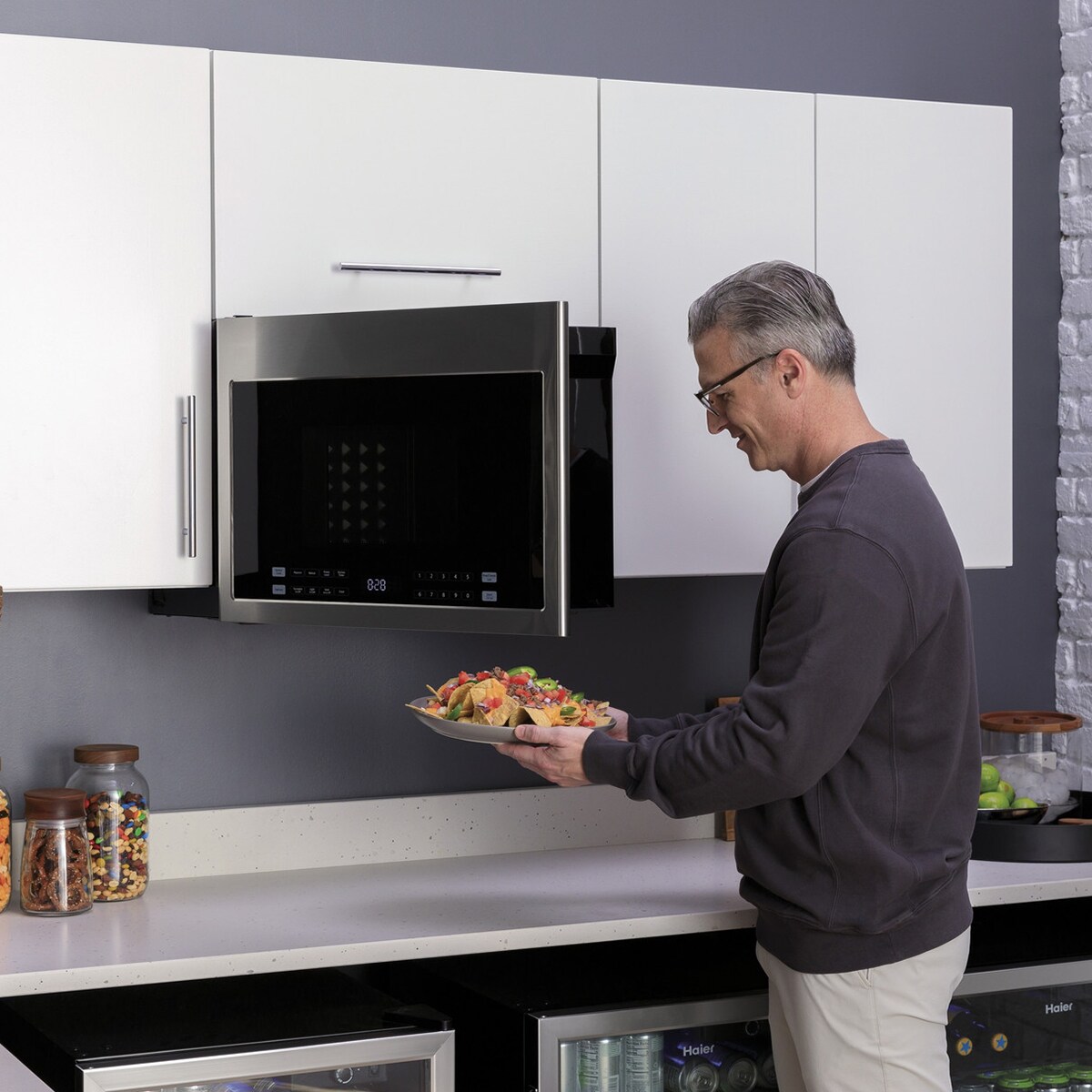 Haier 24 in. 1.4 cu. ft. 1000W Over-the-Range Microwave with 300 CFM & Sensor Cooking - Stainless Steel, , hires