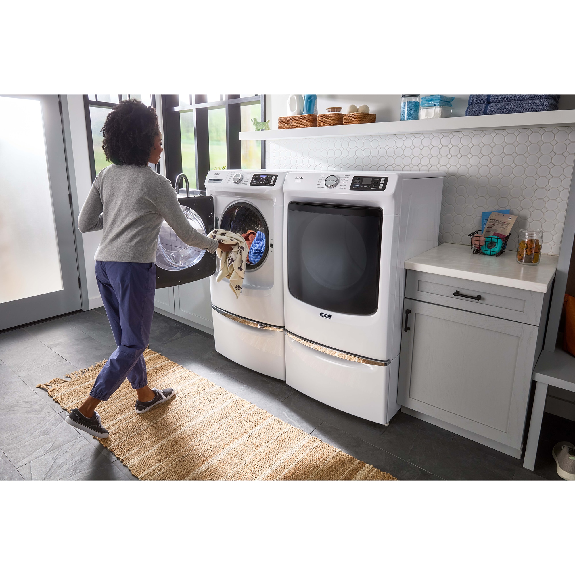 Maytag Pet Pro 27 in. 7.4 cu. ft. Smart Stackable Electric Dryer with Sensor Dry, Sanitize & Steam Cycle - White, White, hires