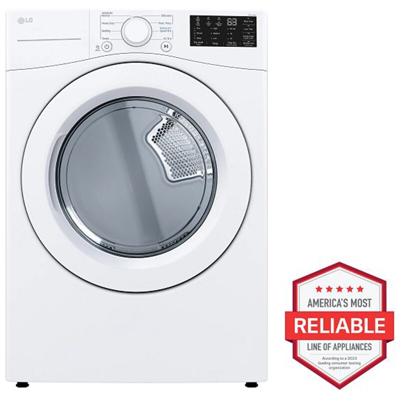 LG 27 in. 7.4 cu. ft. Stackable Electric Dryer with FlowSense Duct Clogging Indicator & Sensor Dry - White, White, hires