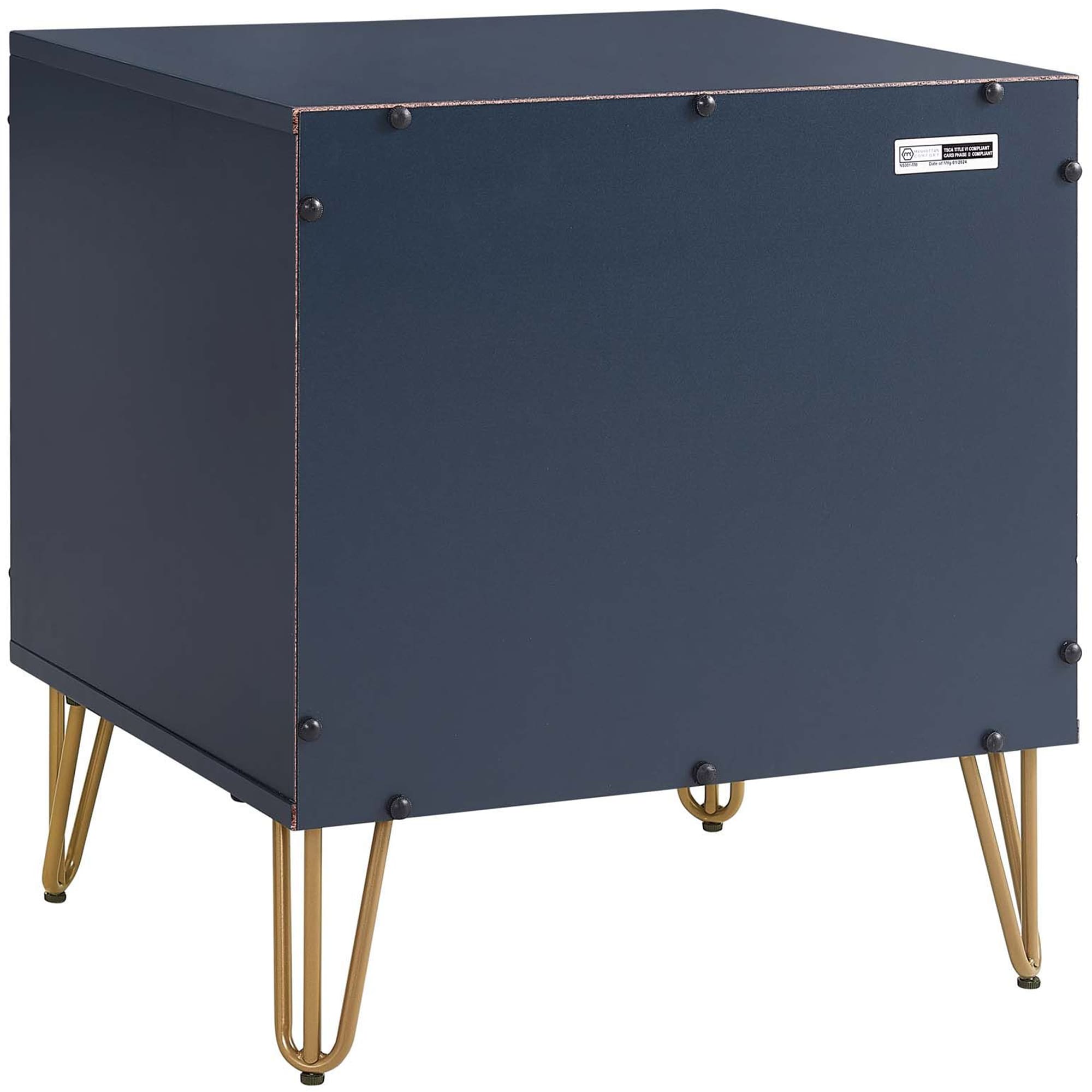 Manhattan Comfort DUMBO 2.0 Modern Nightstand with 2 Drawer & Metal Feet - Midnight Blue, Midnight Blue, hires