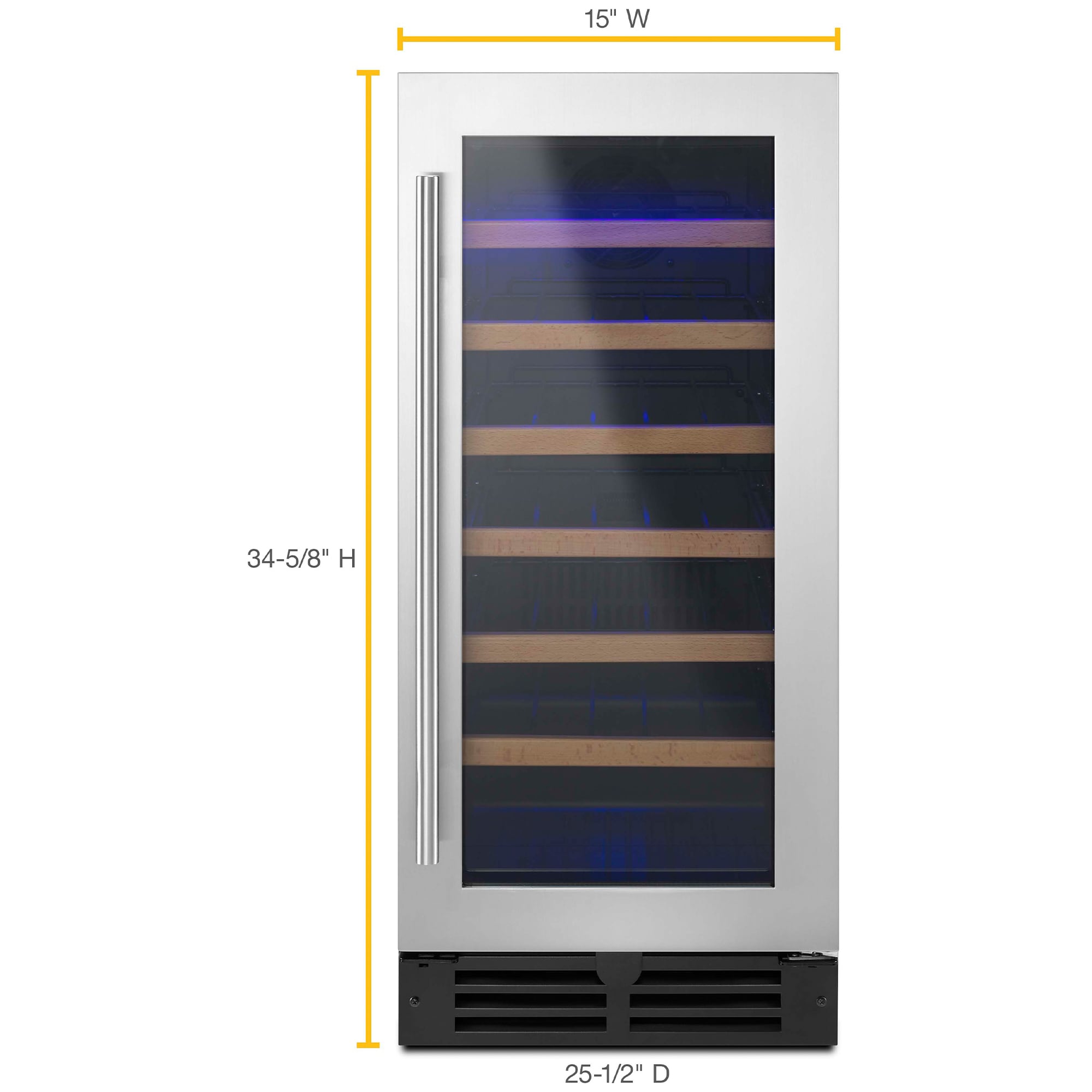Whirlpool 15 in. Undercounter Wine Cooler with Wood Racks, Single Temperature Zone & 34 Bottle Capacity - Stainless Steel, , hires