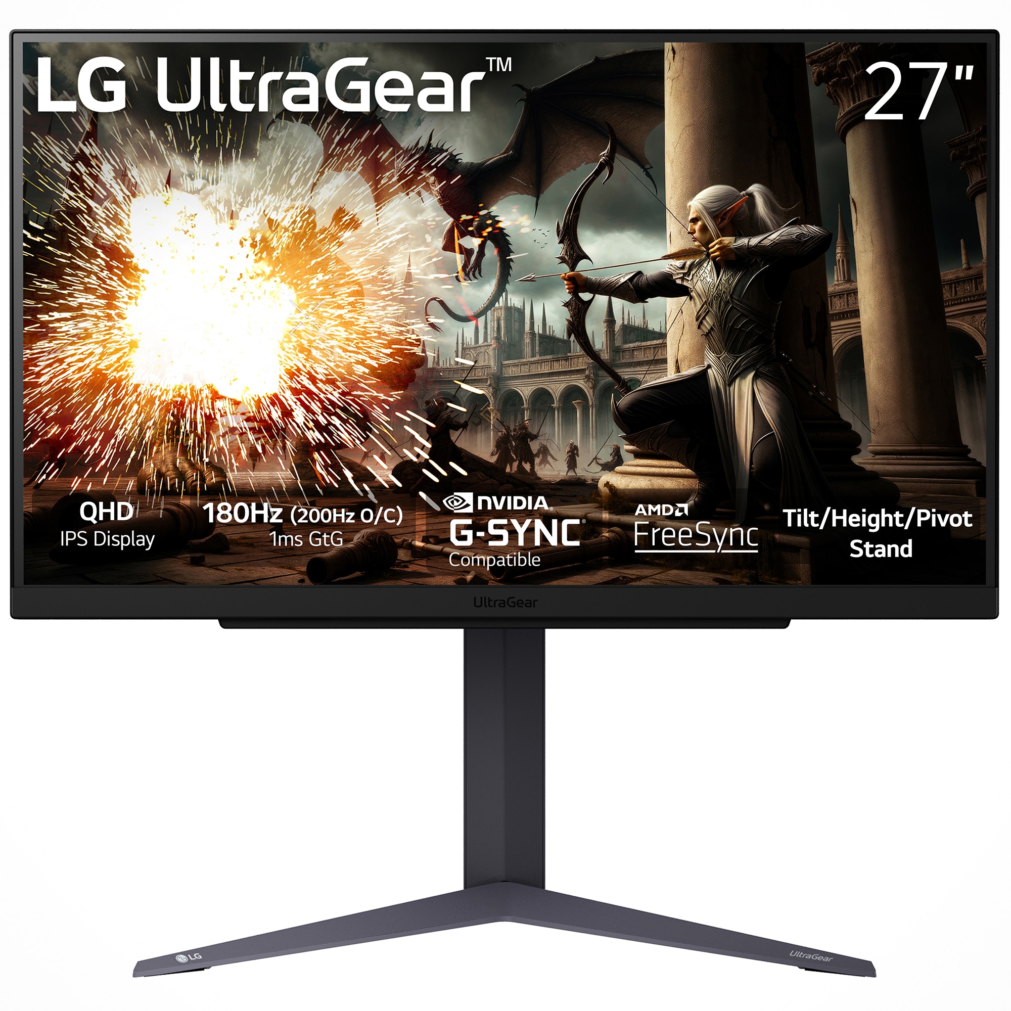 27" UltraGear QHD 200Hz 1ms G-Sync Compatible IPS Gaming Monitor - Black, , hires