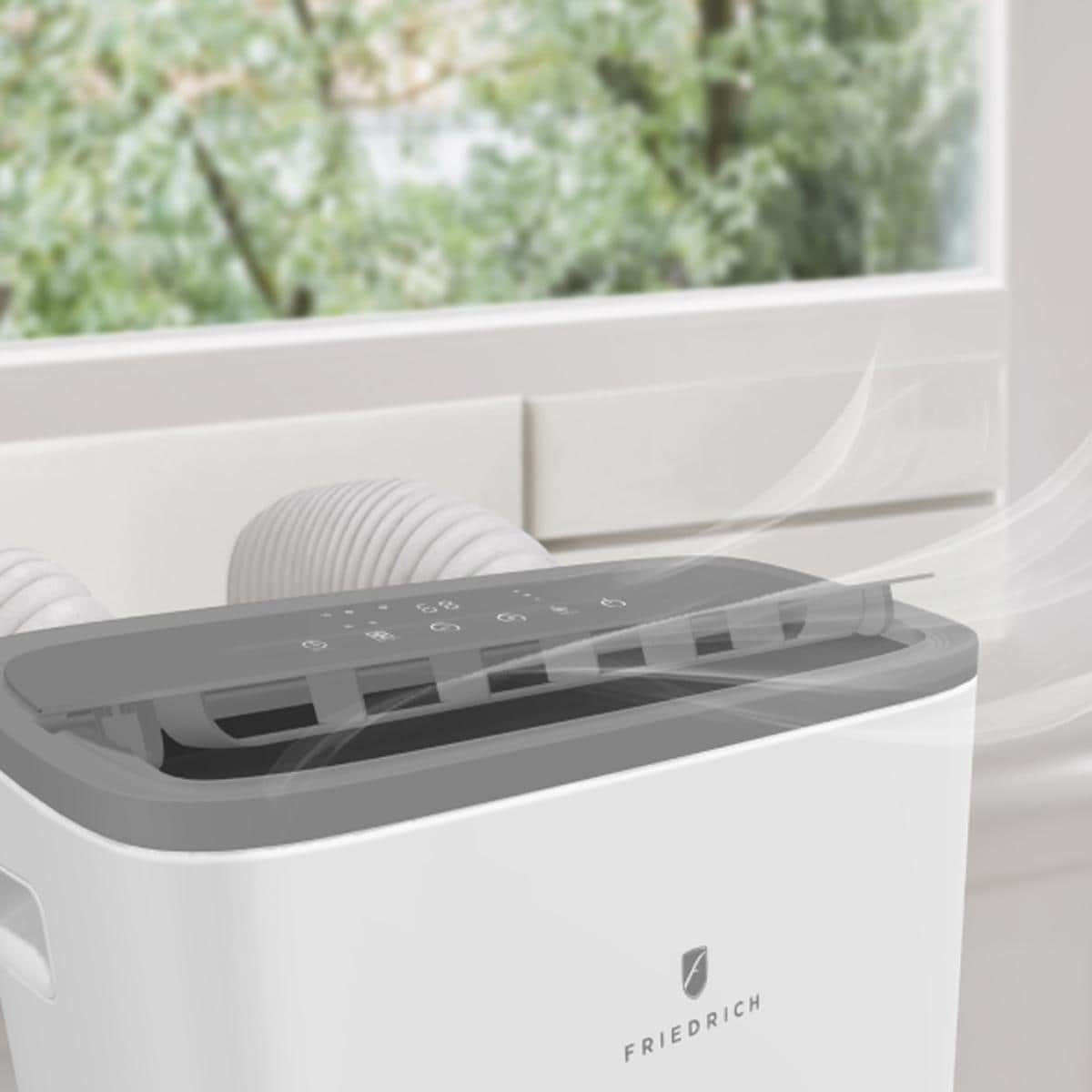 Friedrich ZoneAire Premier Series Dual-Hose 14,000 BTU 115V Smart Portable Air Conditioner with Heat Pump, 3 Fan Speeds, Remote Control - White, , hires