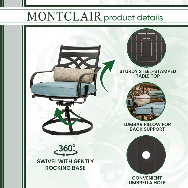 Hanover Montclair 7-Piece Dining Set with 6 Swivel Rockers - Ocean Blue, , hires