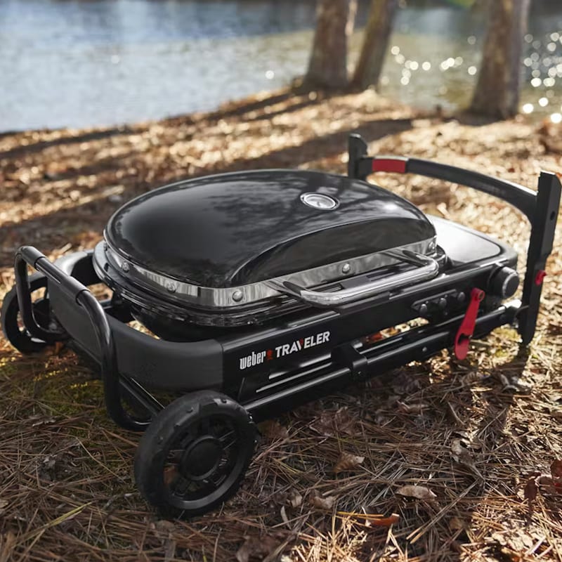 Weber Traveler Compact Portable Liquid Propane Gas Grill with Side Shelf - Black, , hires