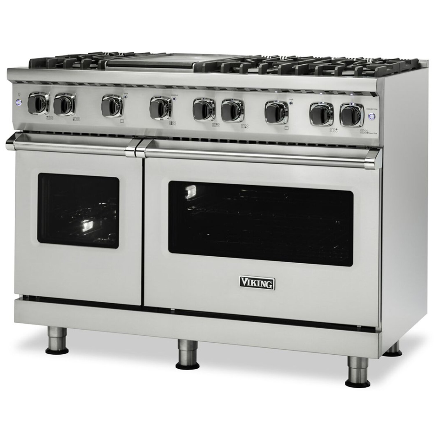 Viking 5 Series 48 in. 6.1 cu. ft. Standard Convection Double Oven Gas Range with 6 Sealed Burners & Griddle - Stainless Steel, , hires