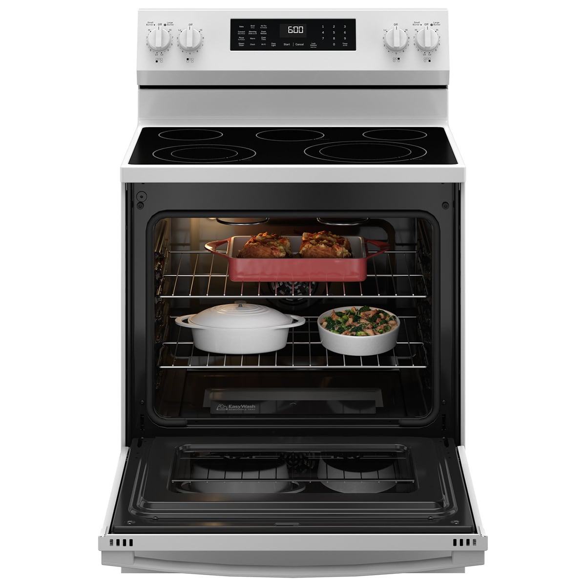 GE 30 in. 5.3 cu. ft. Smart Air Fry Standard Convection Electric Range with Radiant Burners - White, White, hires