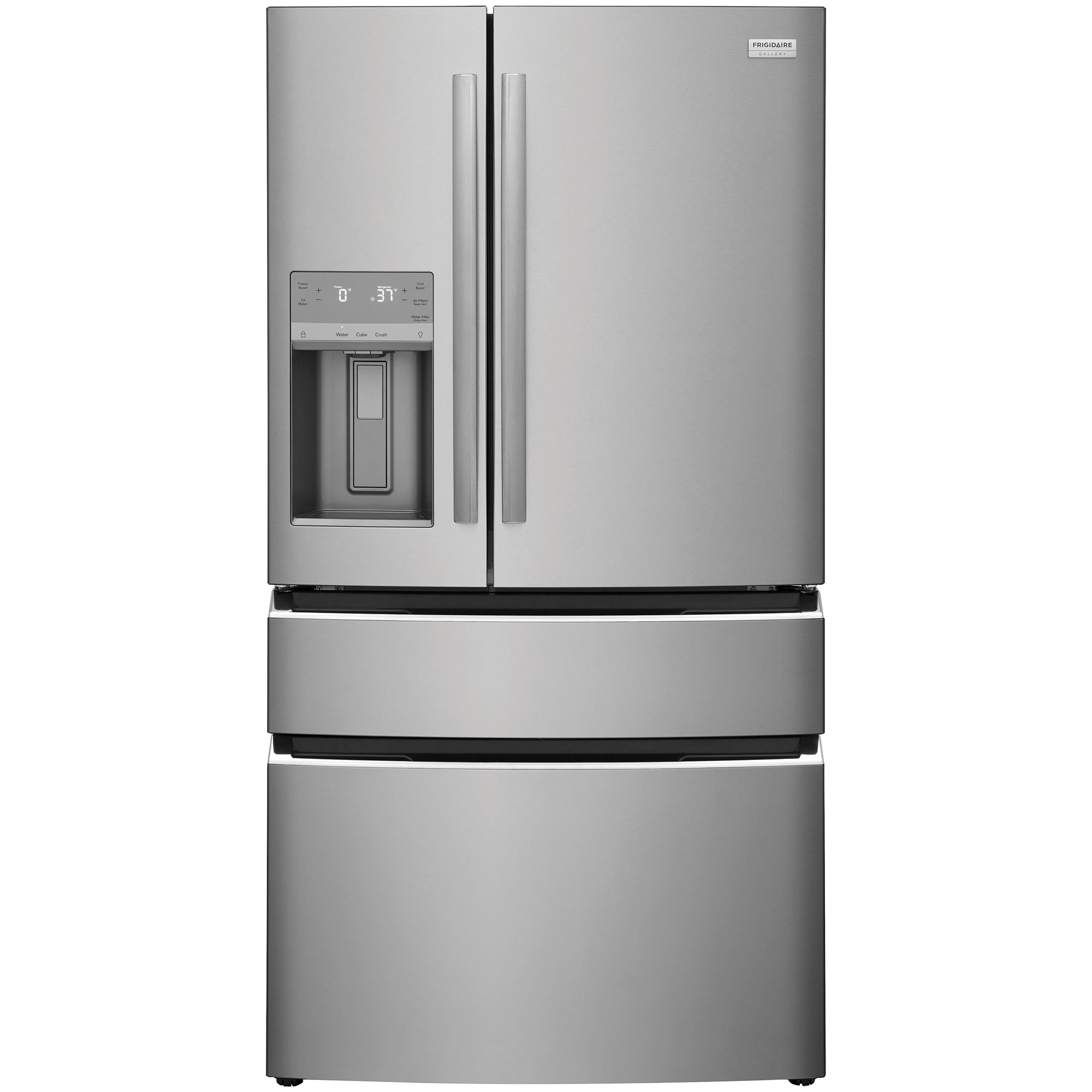 Frigidaire Gallery 36 in. 21.5 cu. ft. Counter Depth 4-Door French Door Refrigerator with External Ice & Water Dispenser and Custom-Flex Temp Drawer - Stainless Steel, Stainless Steel, hires