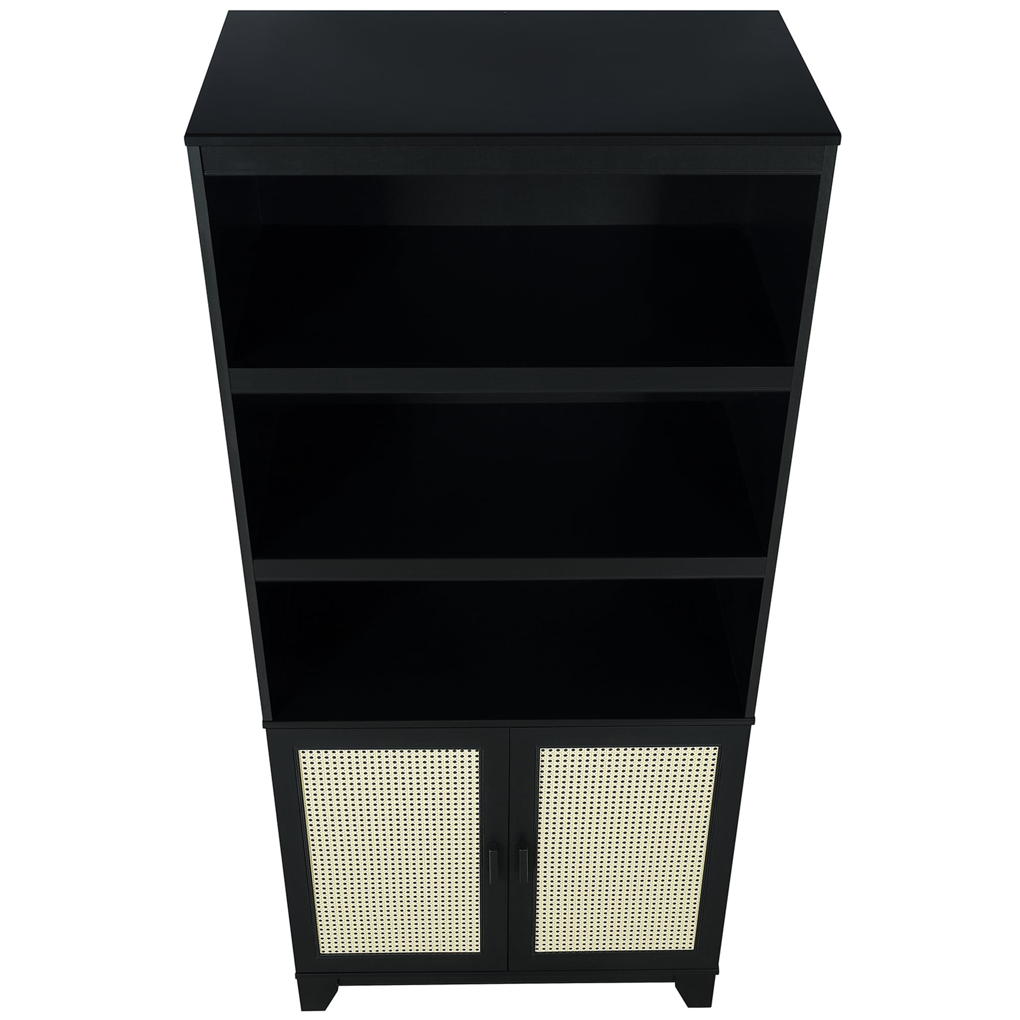 Manhattan Comfort Sheridan Modern Cane Bookcase with Adjustable Shelves - Black, , hires