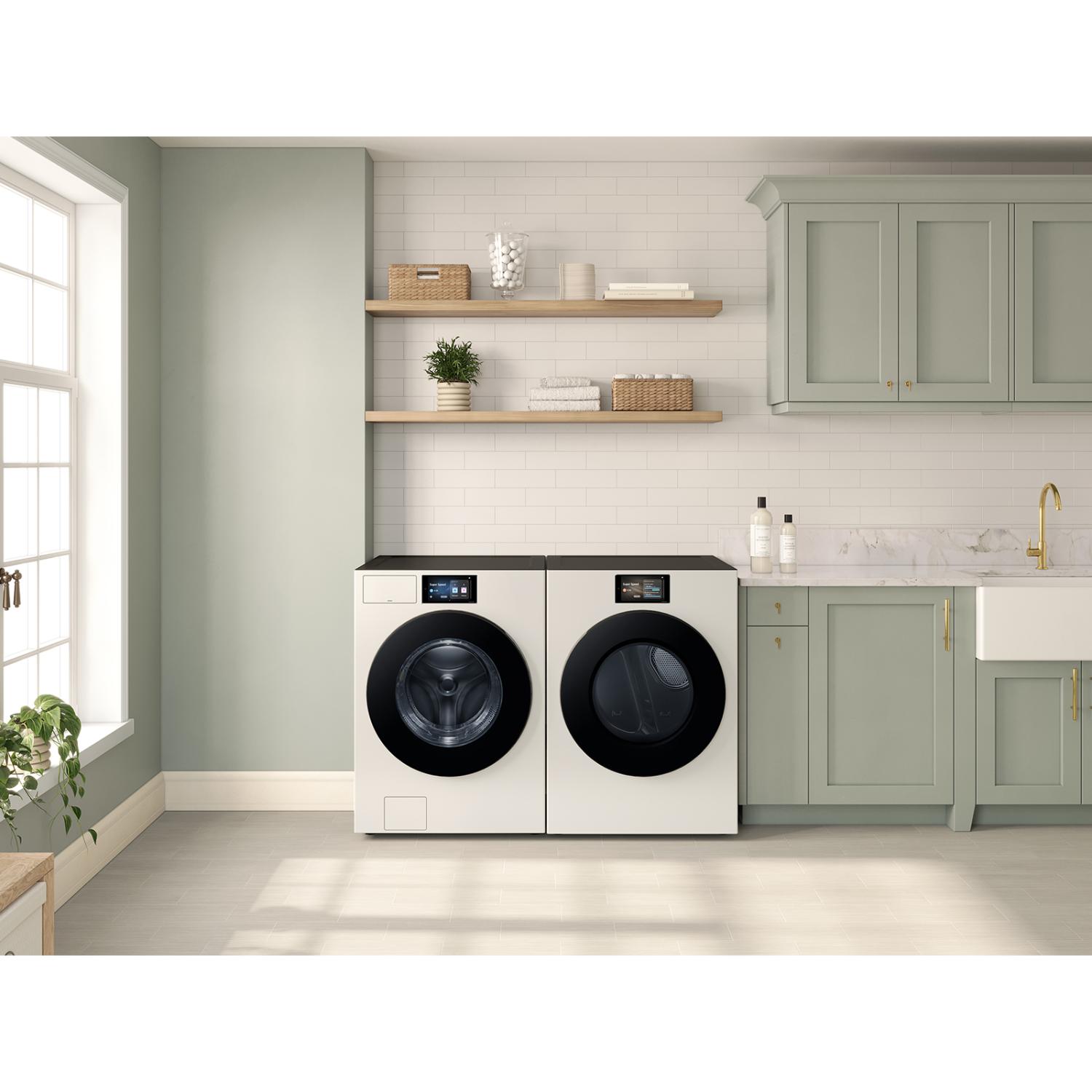 Samsung Bespoke 27 in. 7.6 cu. ft. Smart Stackable Electric Dryer with AI Home, AI OptiDry+, Sensor Dry, Sanitize & Steam Cycle - Ivory, Ivory, hires