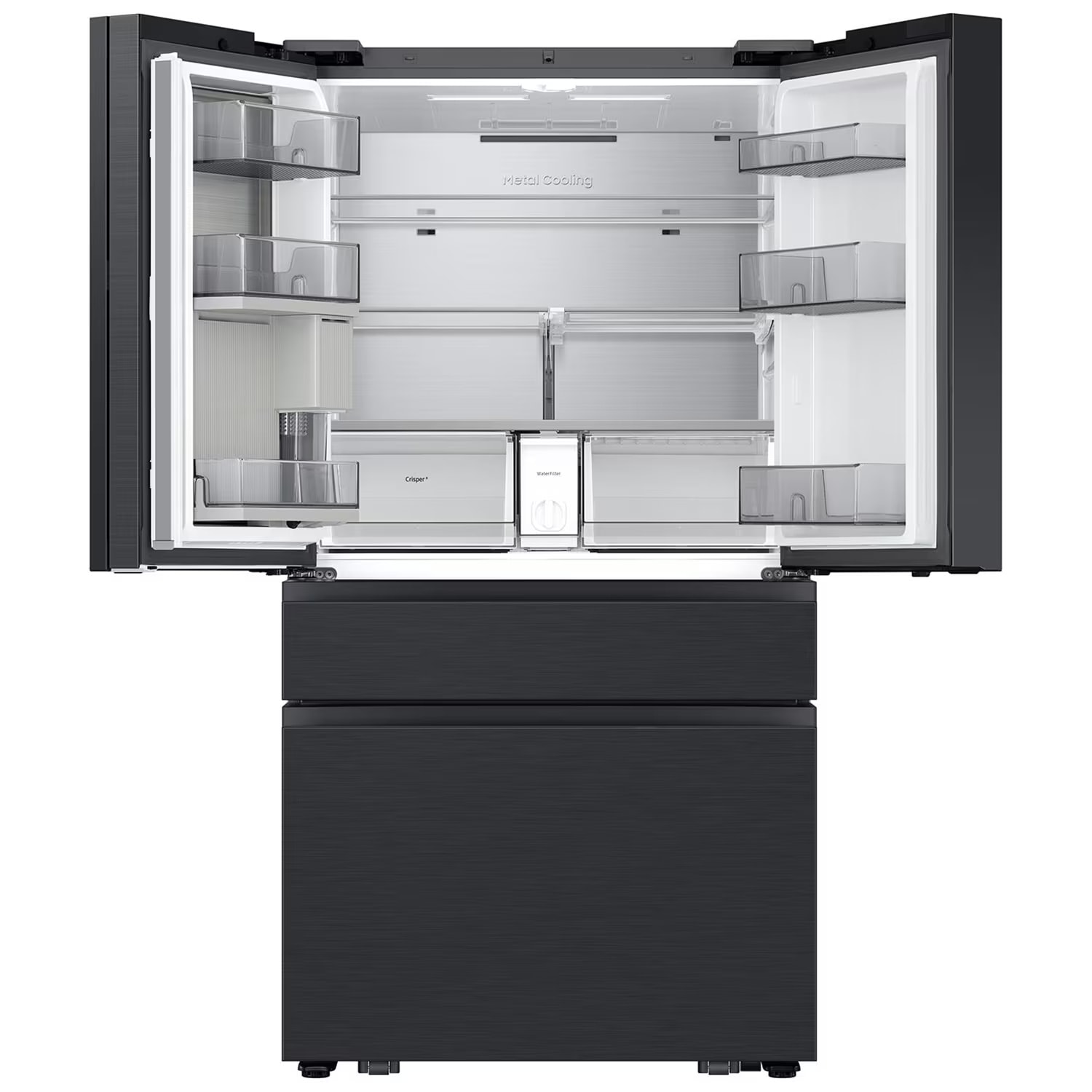 Samsung Bespoke 36 in. 28.6 cu. ft. Smart 4-Door French Door Refrigerator with AI Family Hub+, Beverage Center & Internal Water Autofill Pitcher - Charcoal Glass & Matte Black, , hires