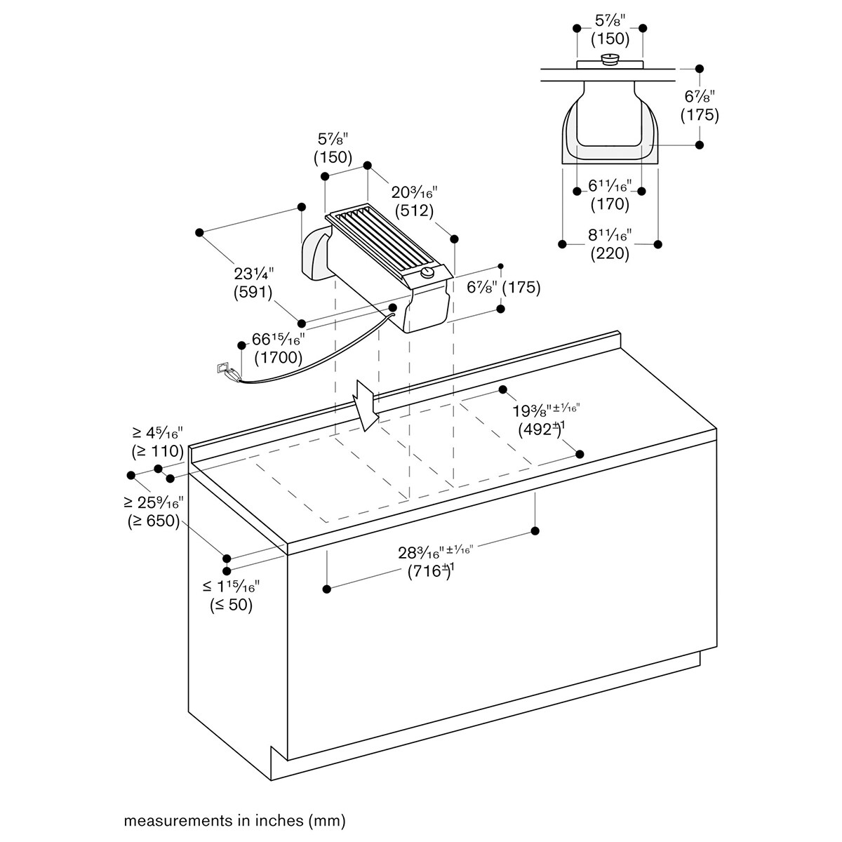Gaggenau 200 Series 6 in. Convertible Downdraft with 3 Fan Speeds - Black, , hires