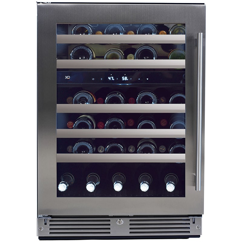 XO 24 in. Undercounter Wine Cooler with Metal Racks, Dual Temperature Zones & 46 Bottle Capacity Left Hinged - Stainless Steel, Stainless Steel, hires