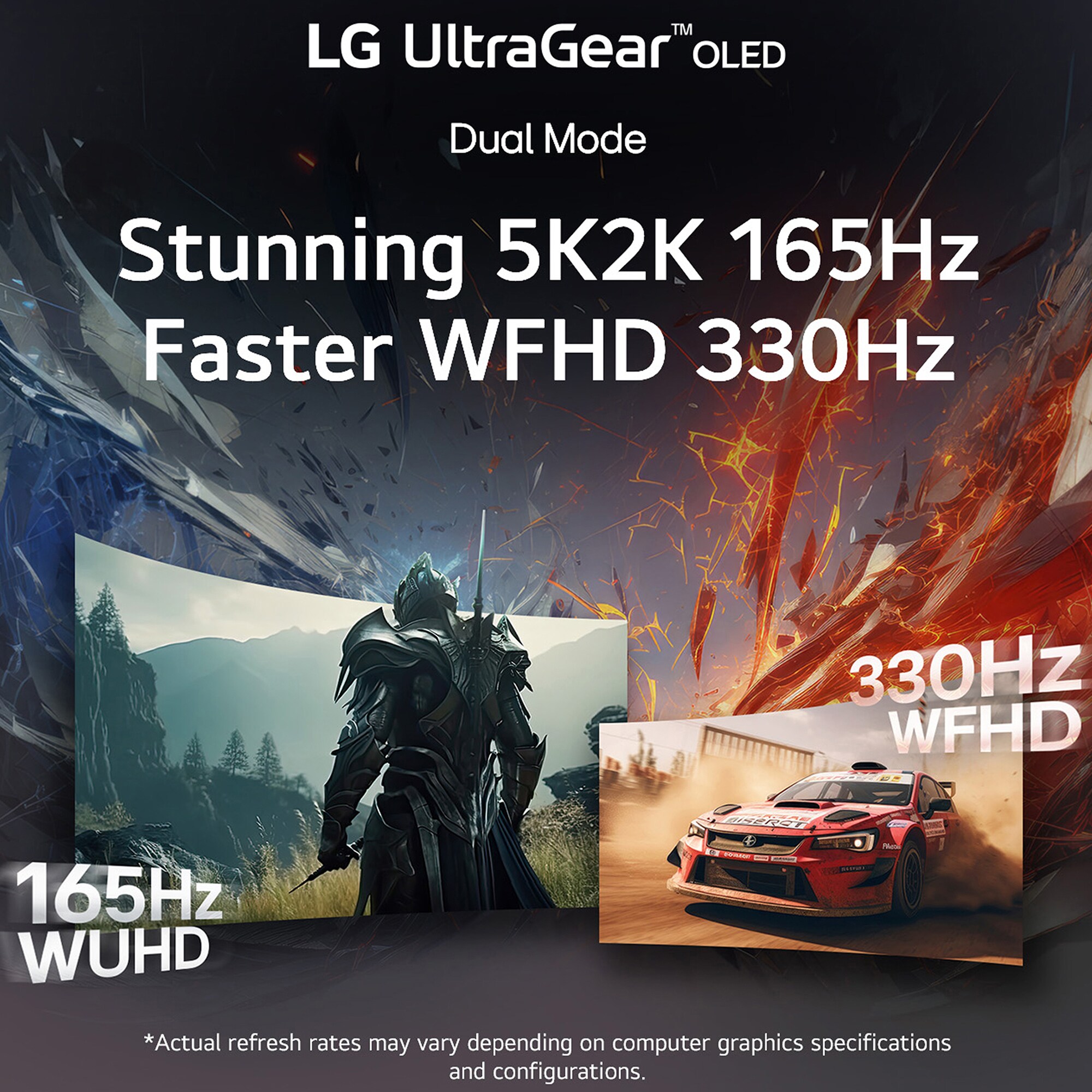 LG UltraGear 45 in. OLED Dual Mode (5K2K WUHD 165Hz, WFHD 330Hz) 0.03ms G-Sync/FreeSync Premium Pro Gaming Monitor - Black, , hires