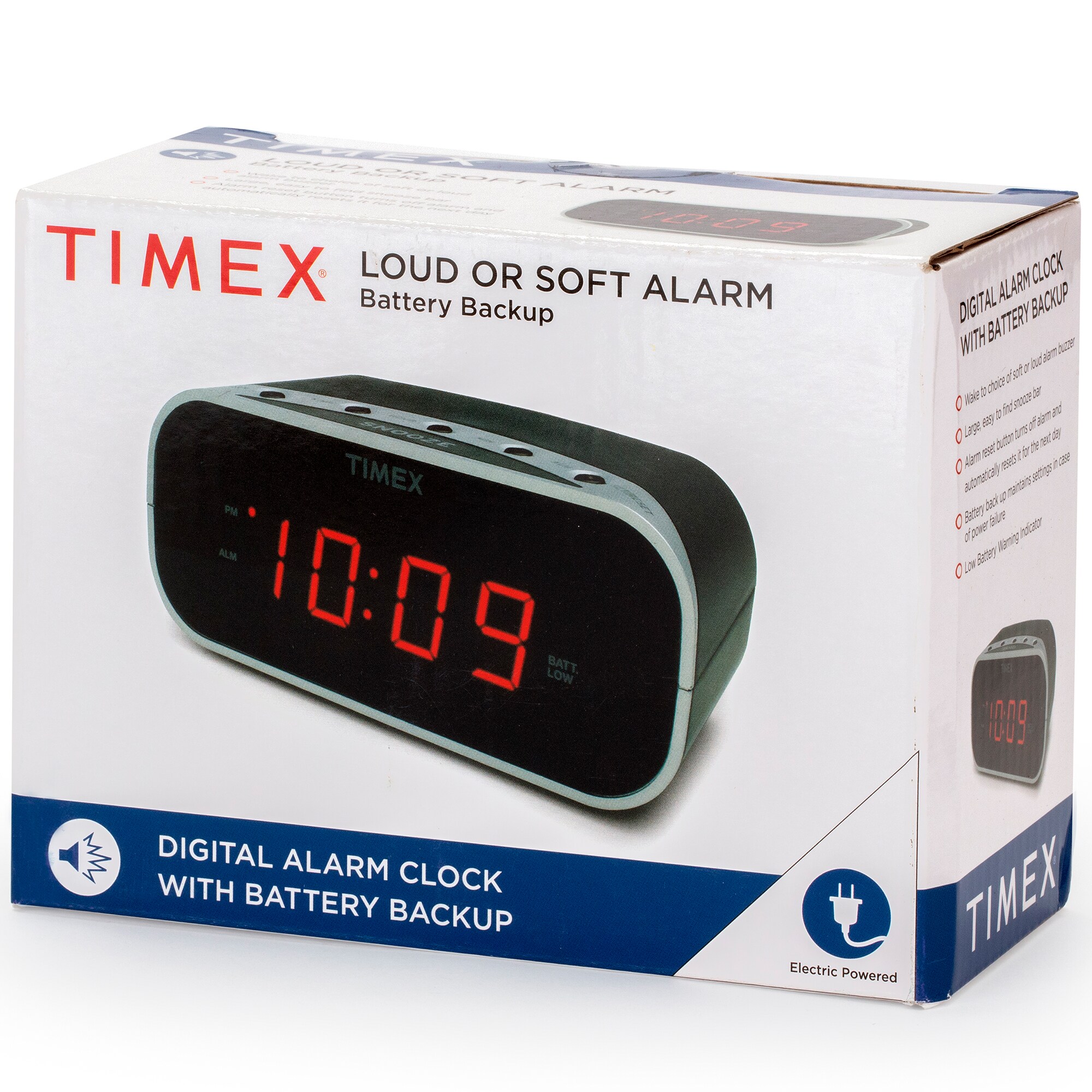 Timex Alarm Clock with Large Display, Includes 120V Power Adapter - Black (T121B), , hires