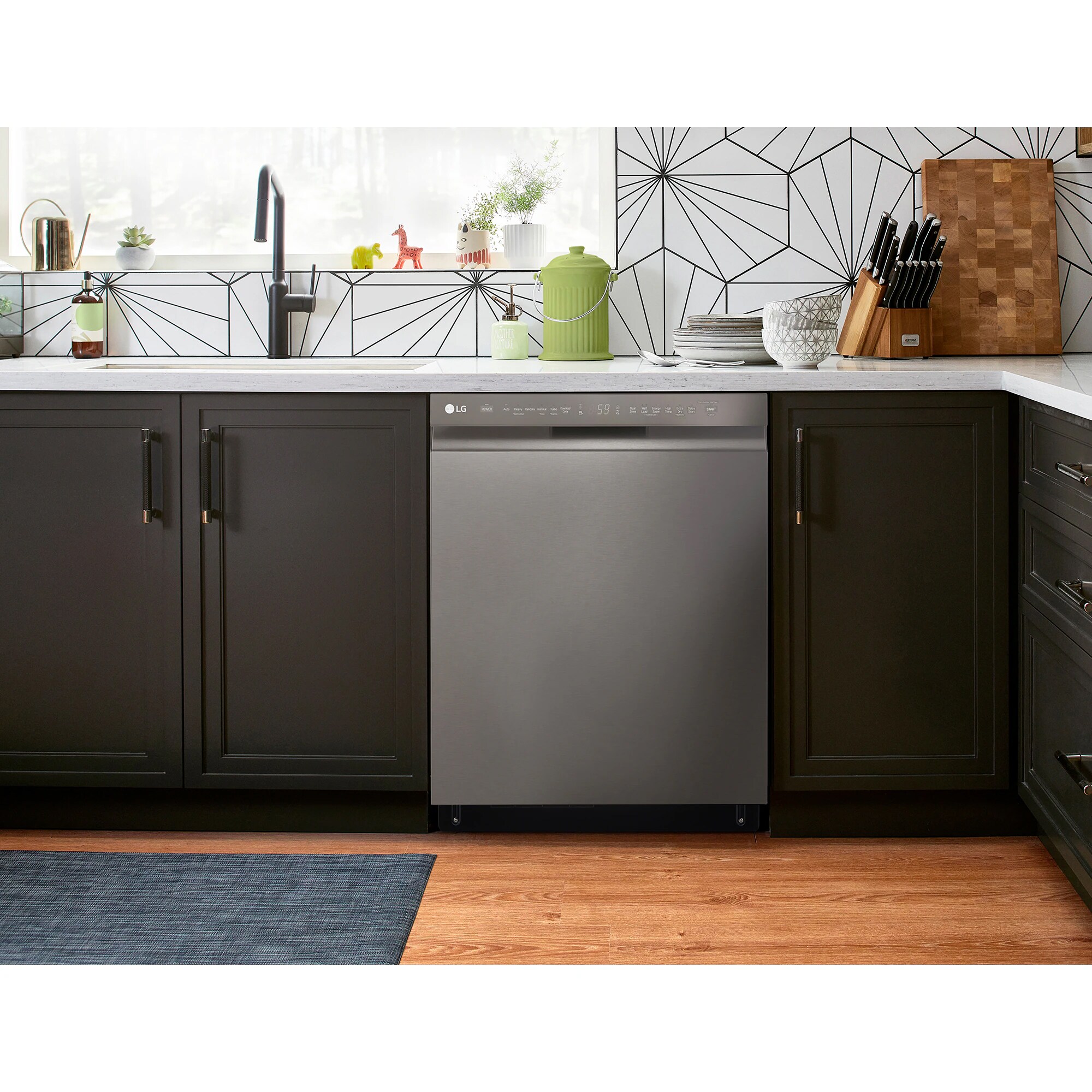 LG 24 in. Front Control Dishwasher with 48 dBa Sound Level, 3rd-Rack, Dynamic Dry & Pocket - Black Stainless, Black Stainless, hires