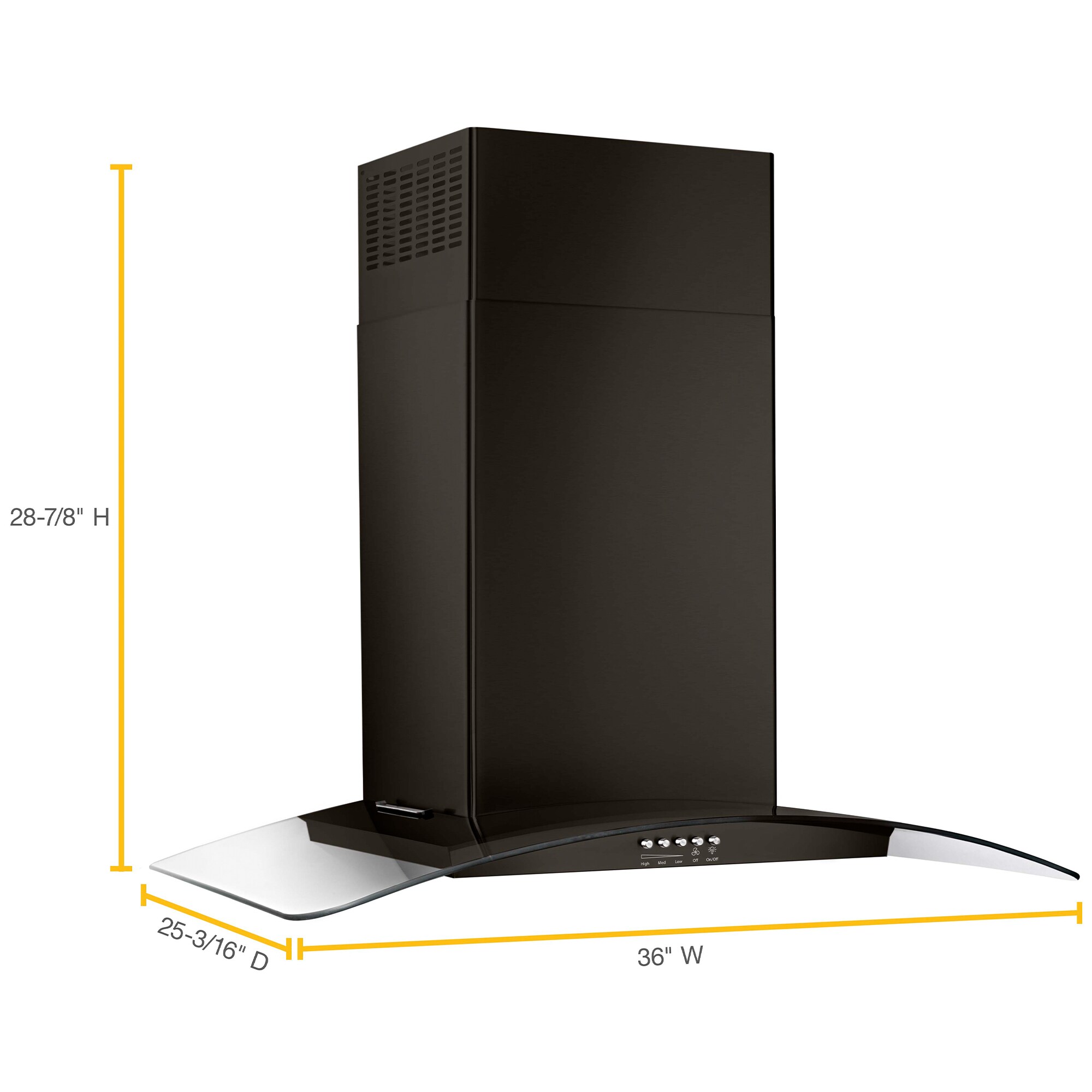 Whirlpool 36 in. Convertible Chimney Style Range Hood with 400 CFM, 3 Fan Speeds & 2 LED Lights - Black Stainless, , hires